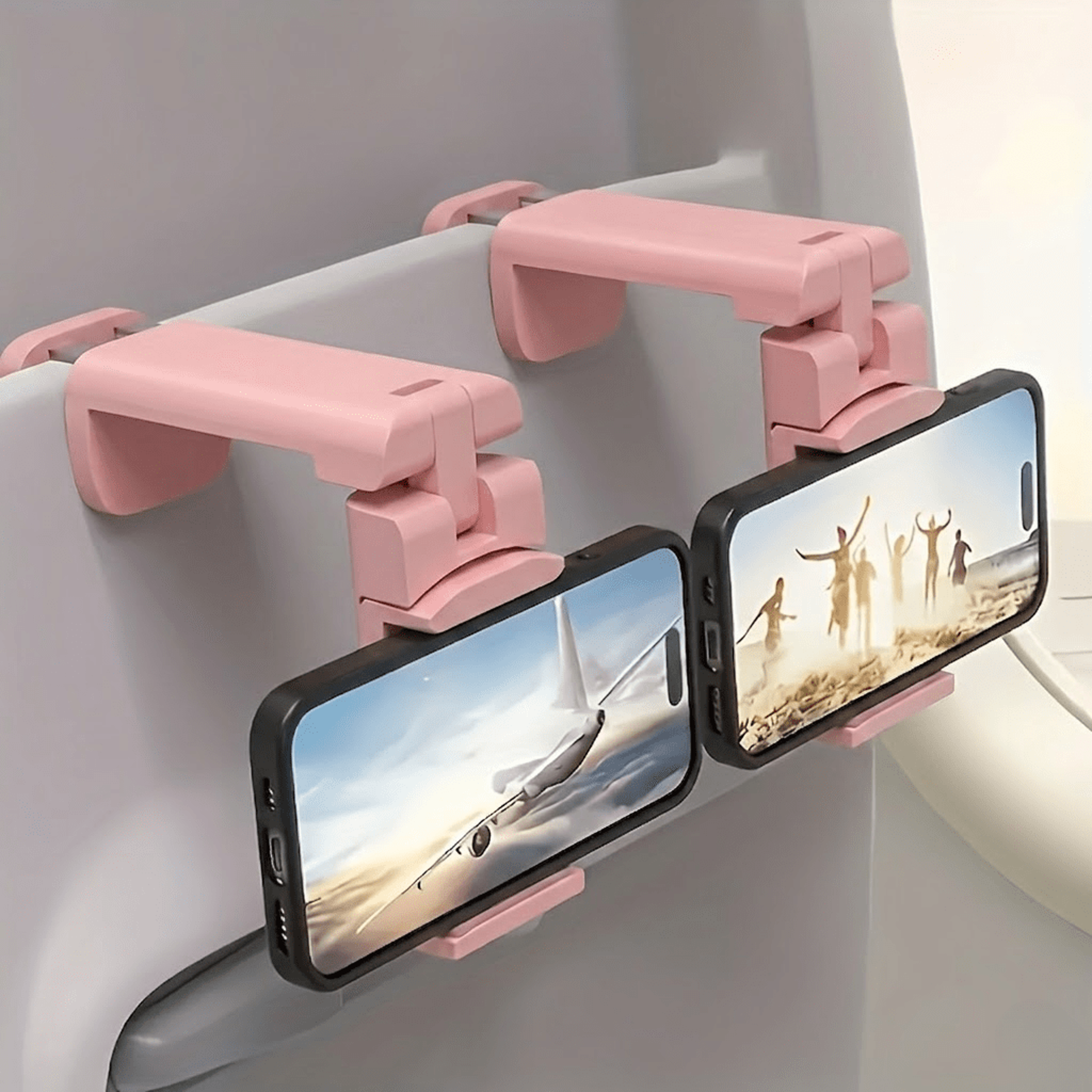 foldable airplane phone holder adjustable phone stand for travel flights desk and train use