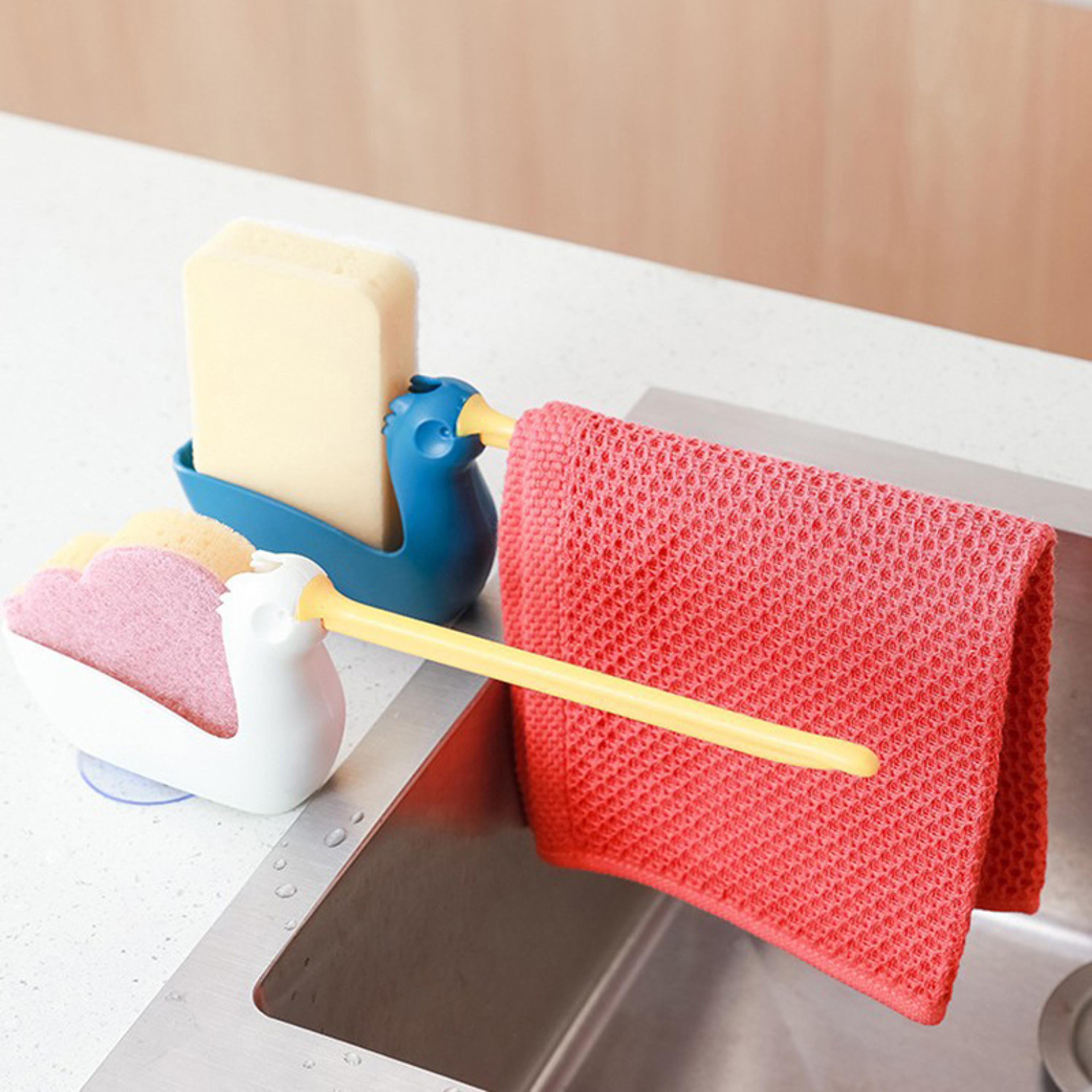 kitchen sink sponge holder rack with quick drain storage organizer