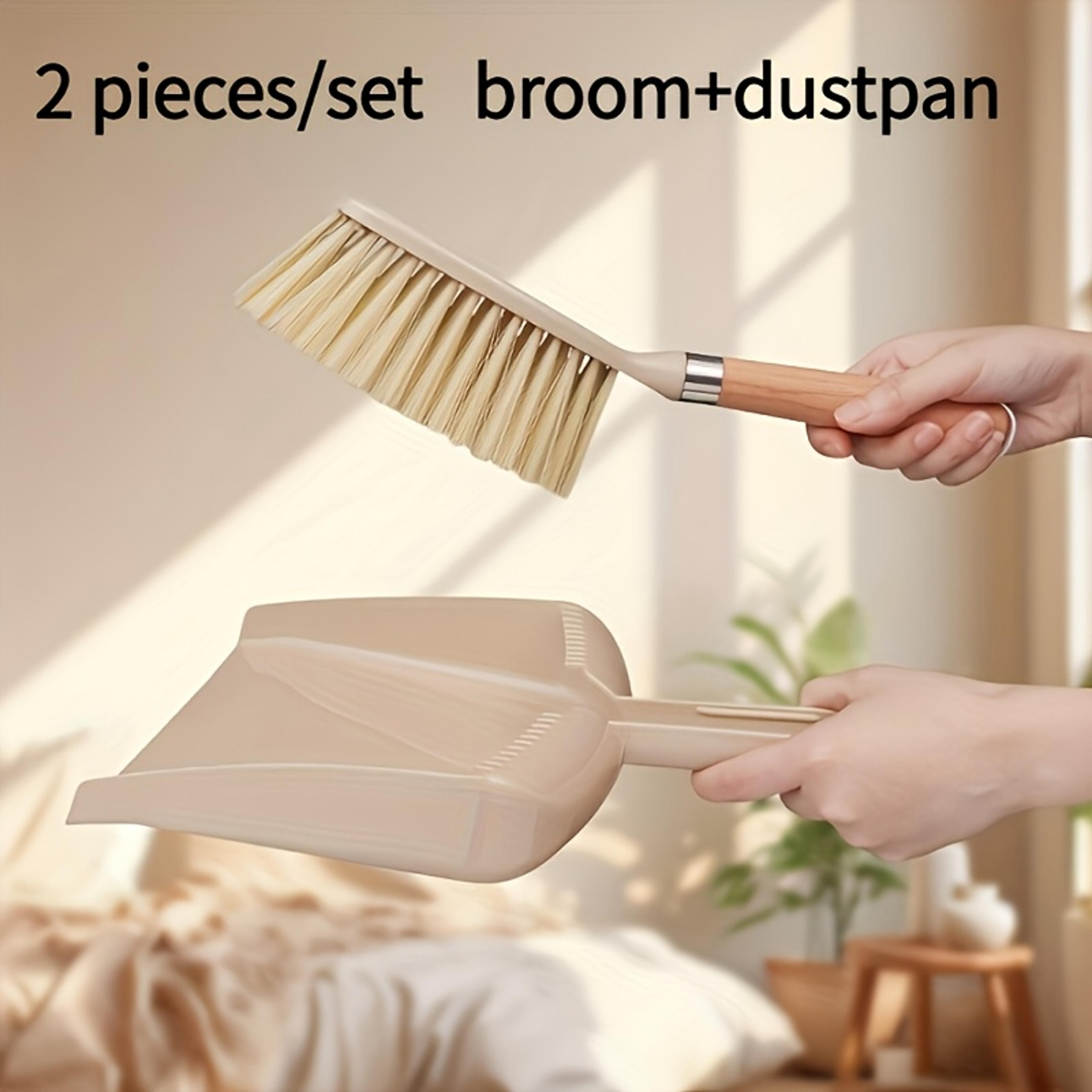mini dustpan and broom set with wooden handle for quick home cleaning