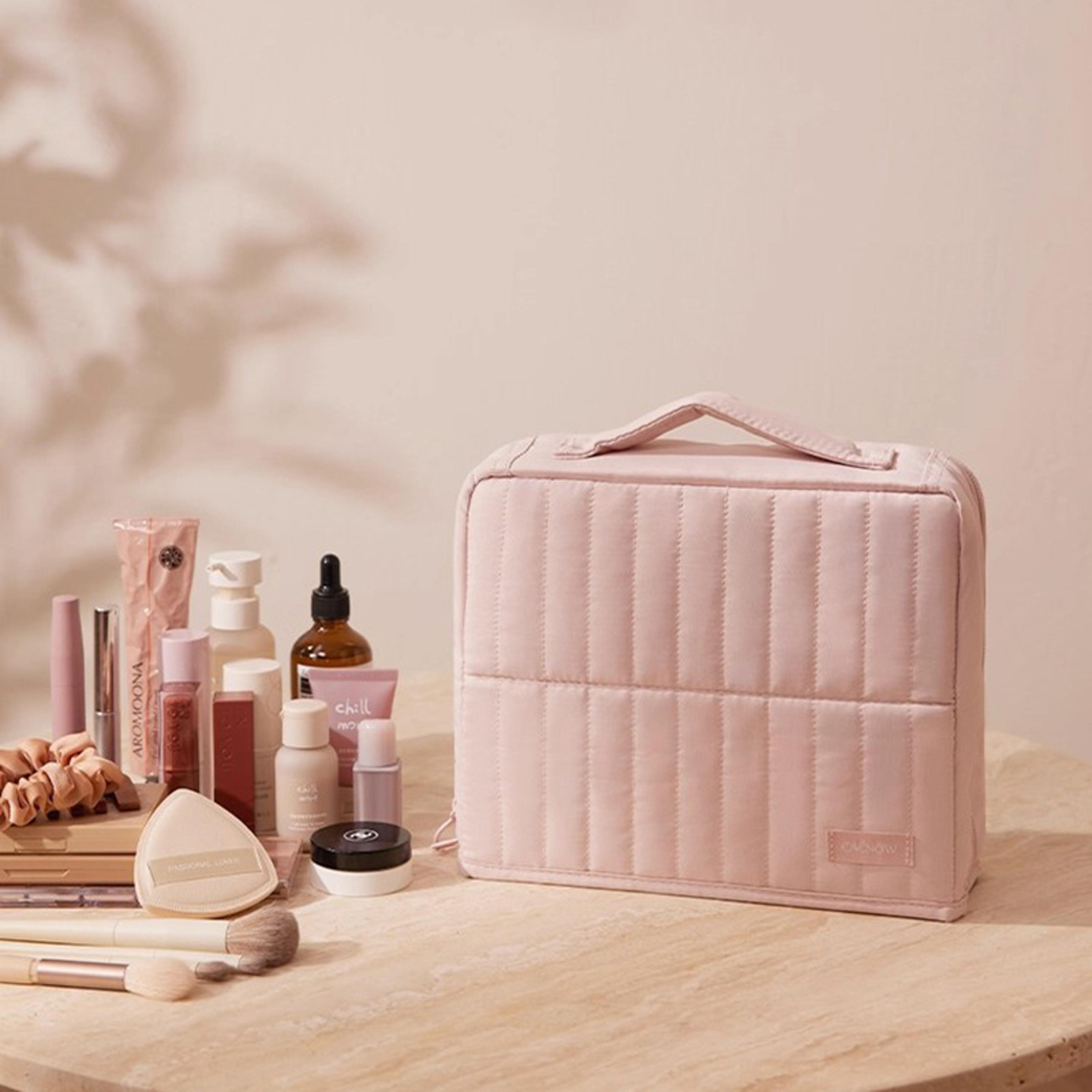 large capacity makeup organizer case with travel makeup bag and brush holder