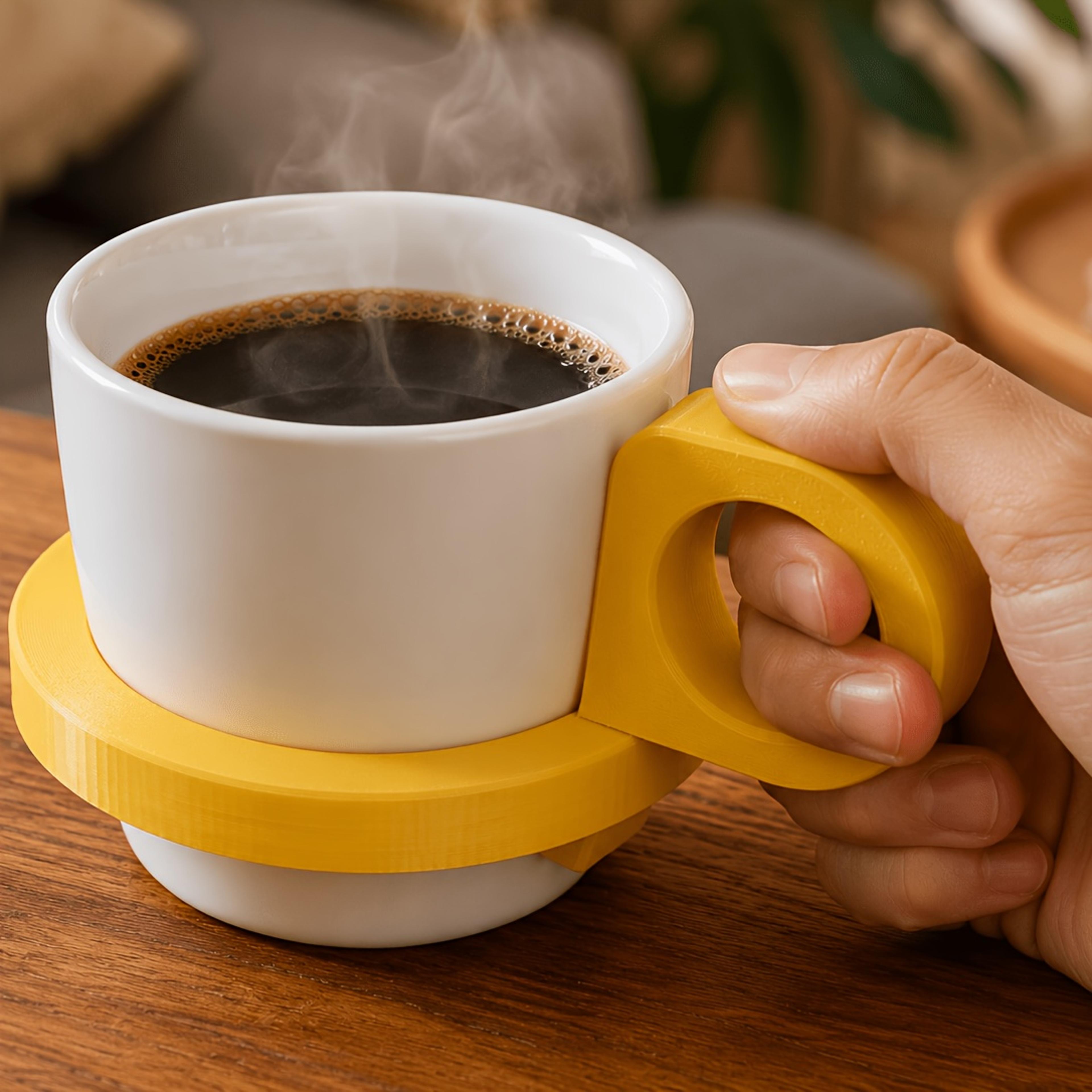 printed cup sleeve with ergonomic handle, drink holder and non slip coaster for daily coffee