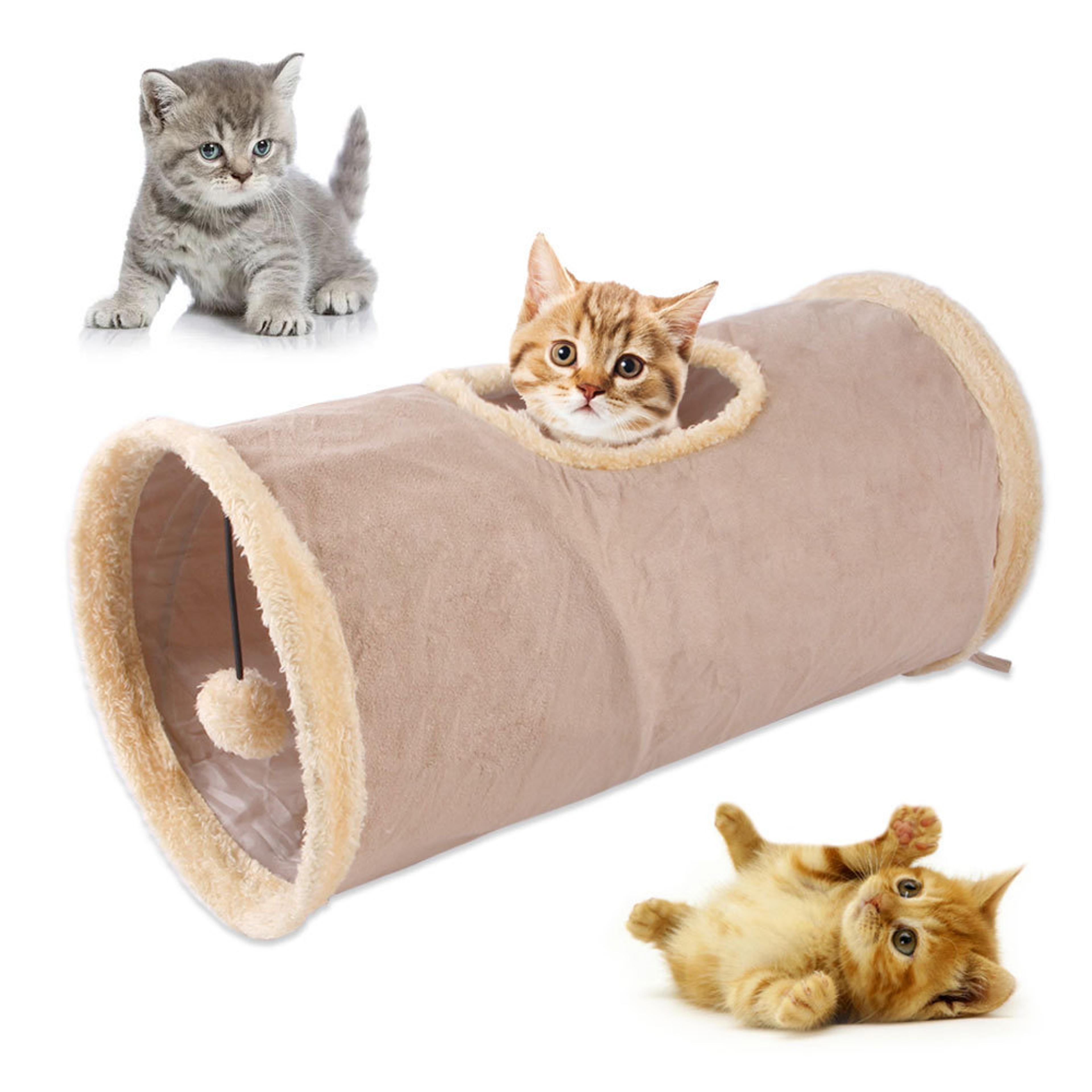 multi color foldable cat tunnel toy with ball for indoor play