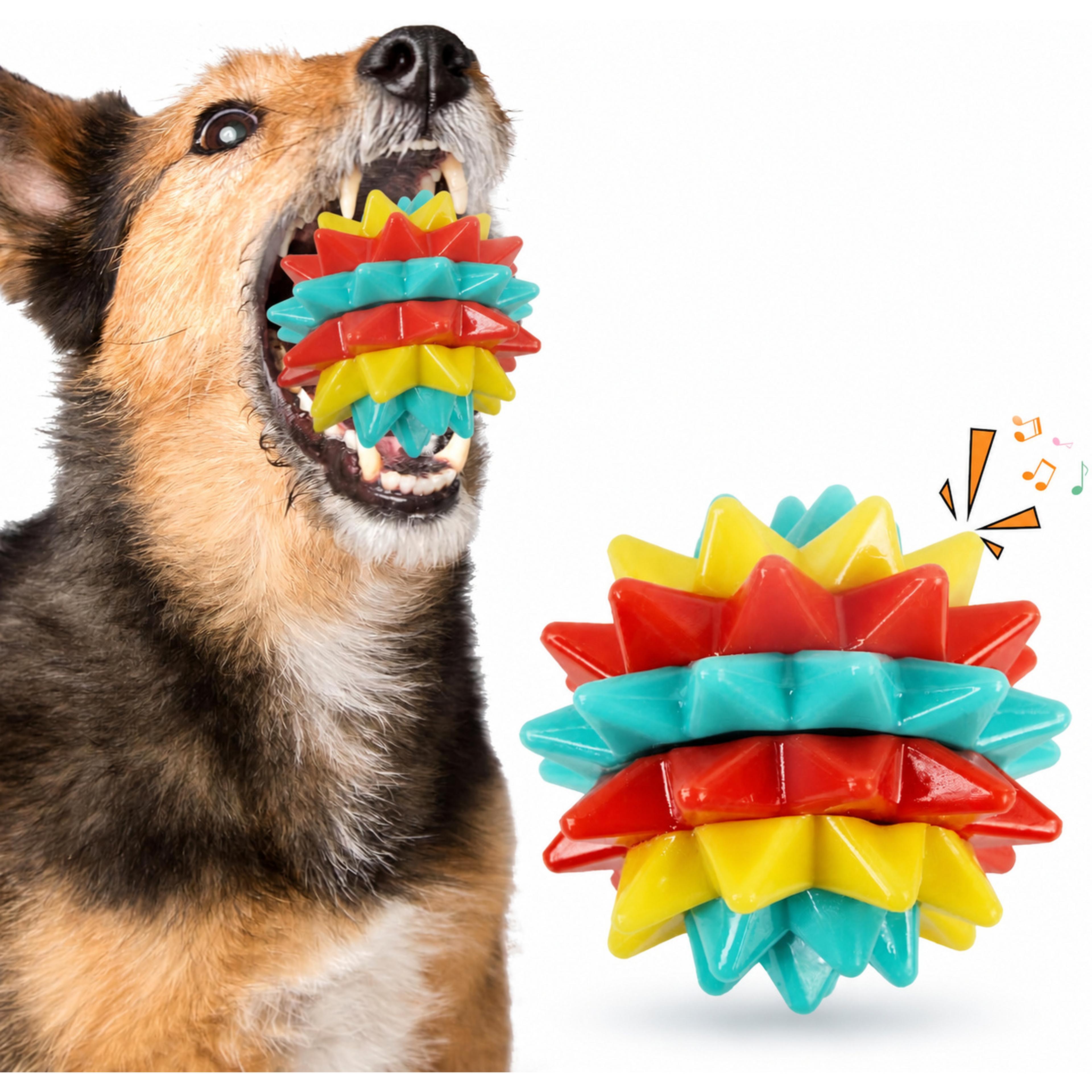 durable dog chew toy ball with squeaker for aggressive chewers and dental cleaning