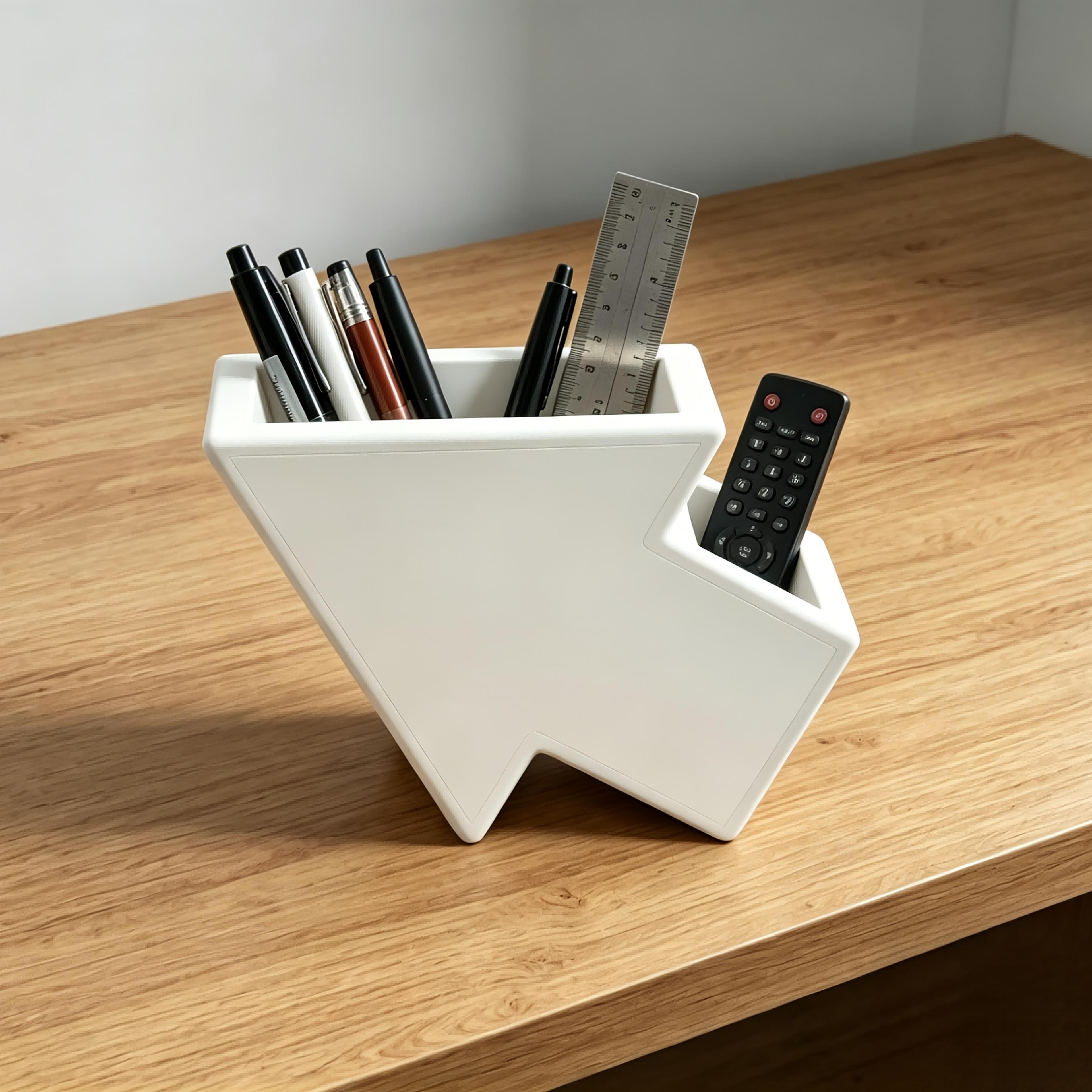 arrow shape printed desk organizer pen holder with remote storage