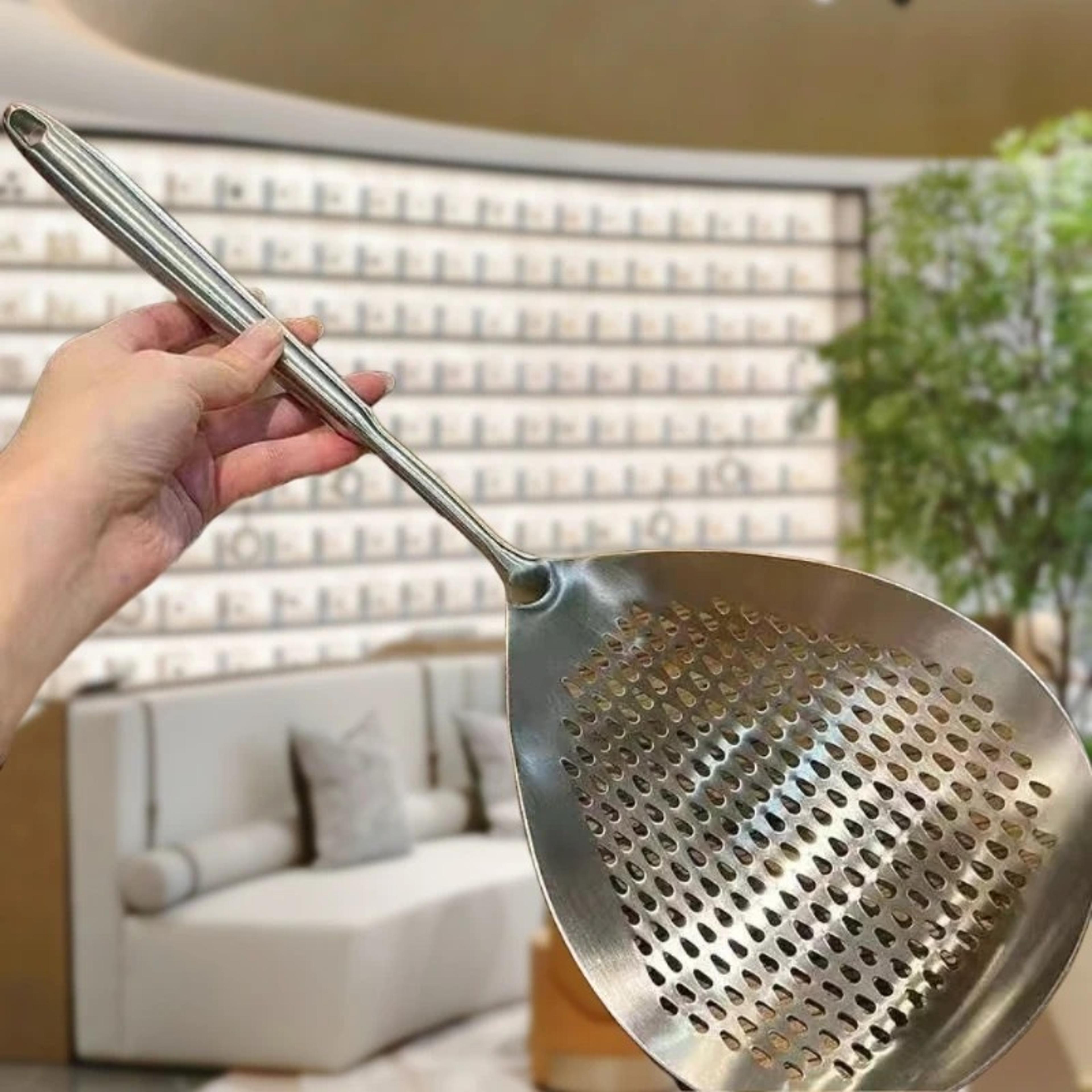 stainless steel colander spoon soup strainer and fat separator for kitchen cooking