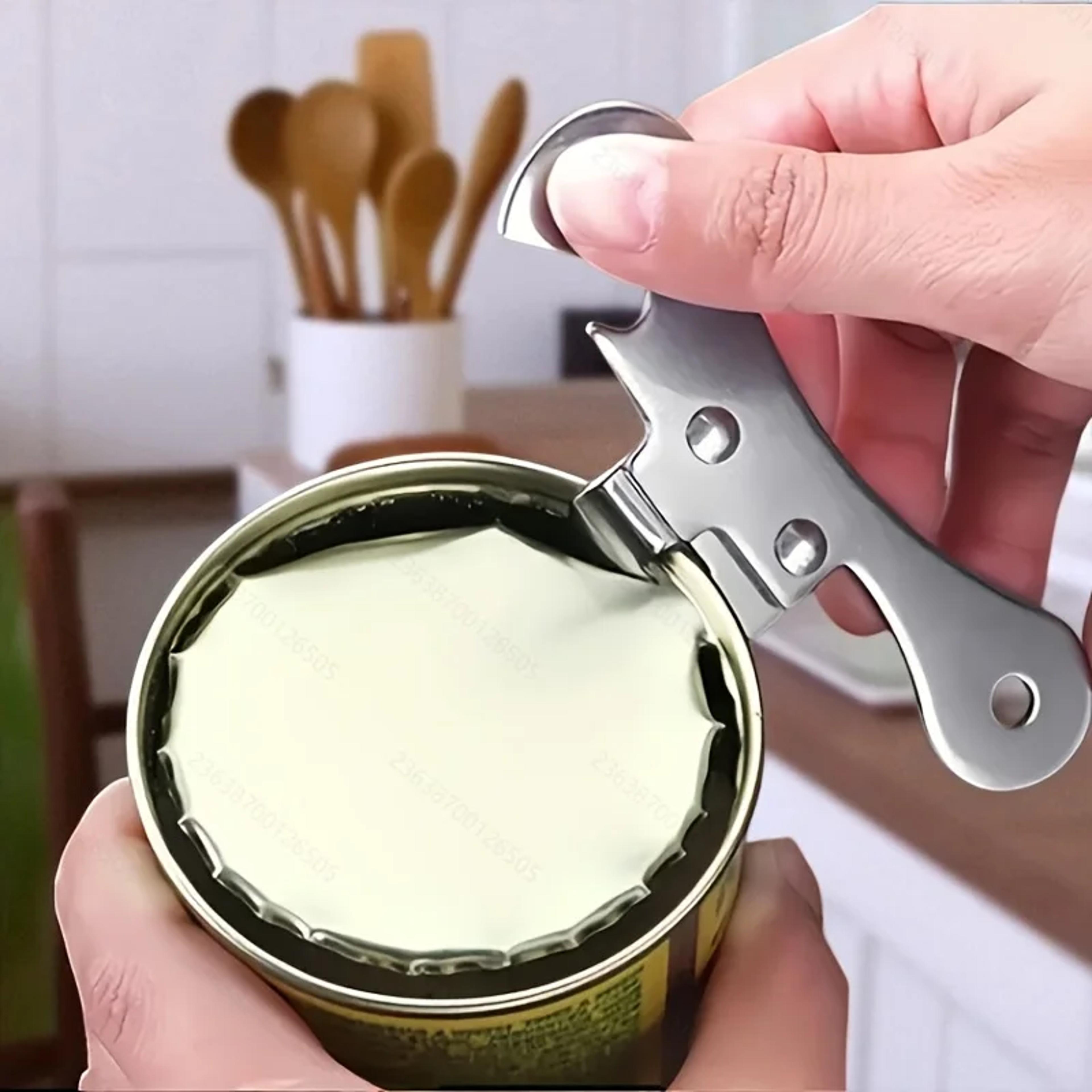 stainless steel can opener with ergonomic grip manual kitchen tool and bottle opener