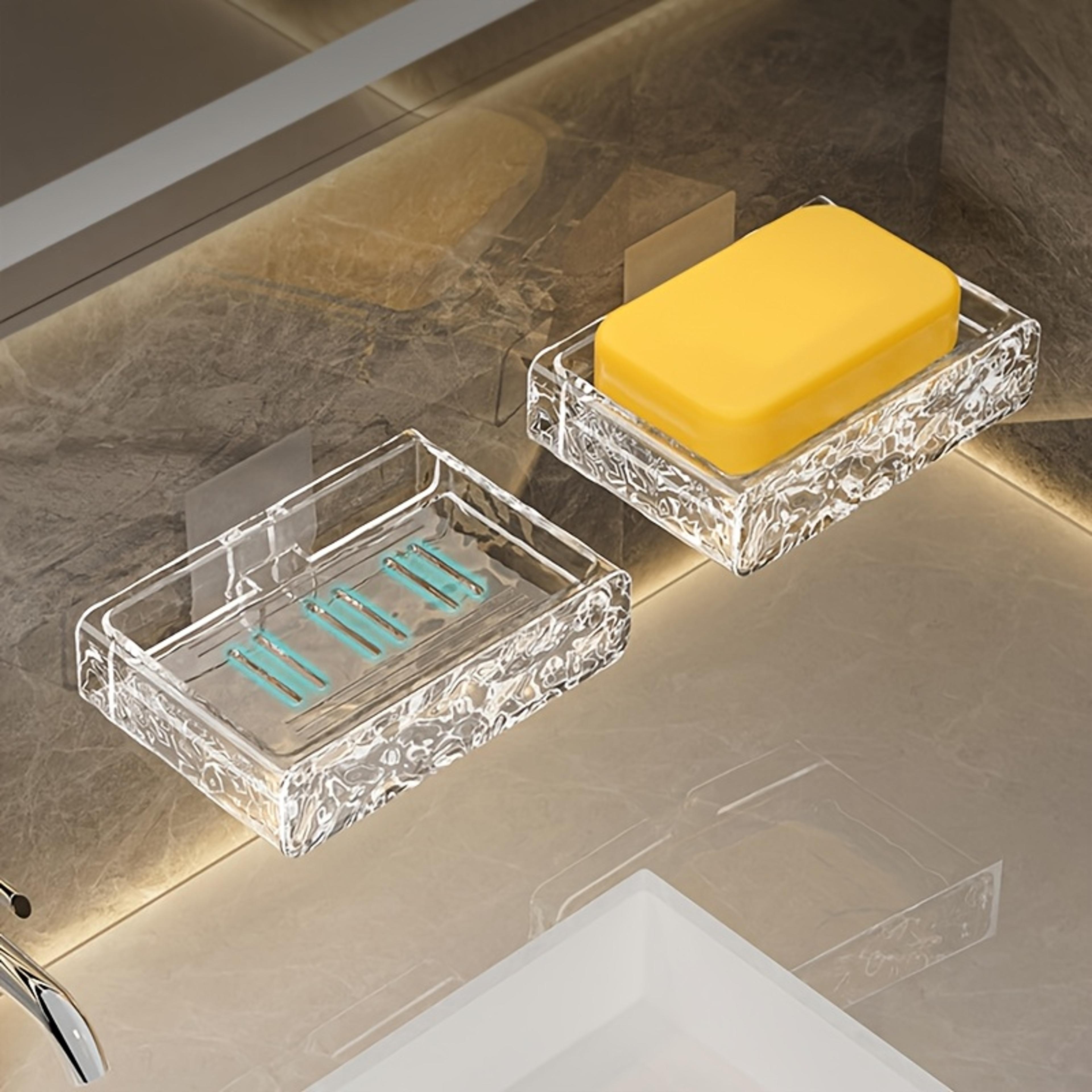 transparent double layer wall mount soap box with drain tray