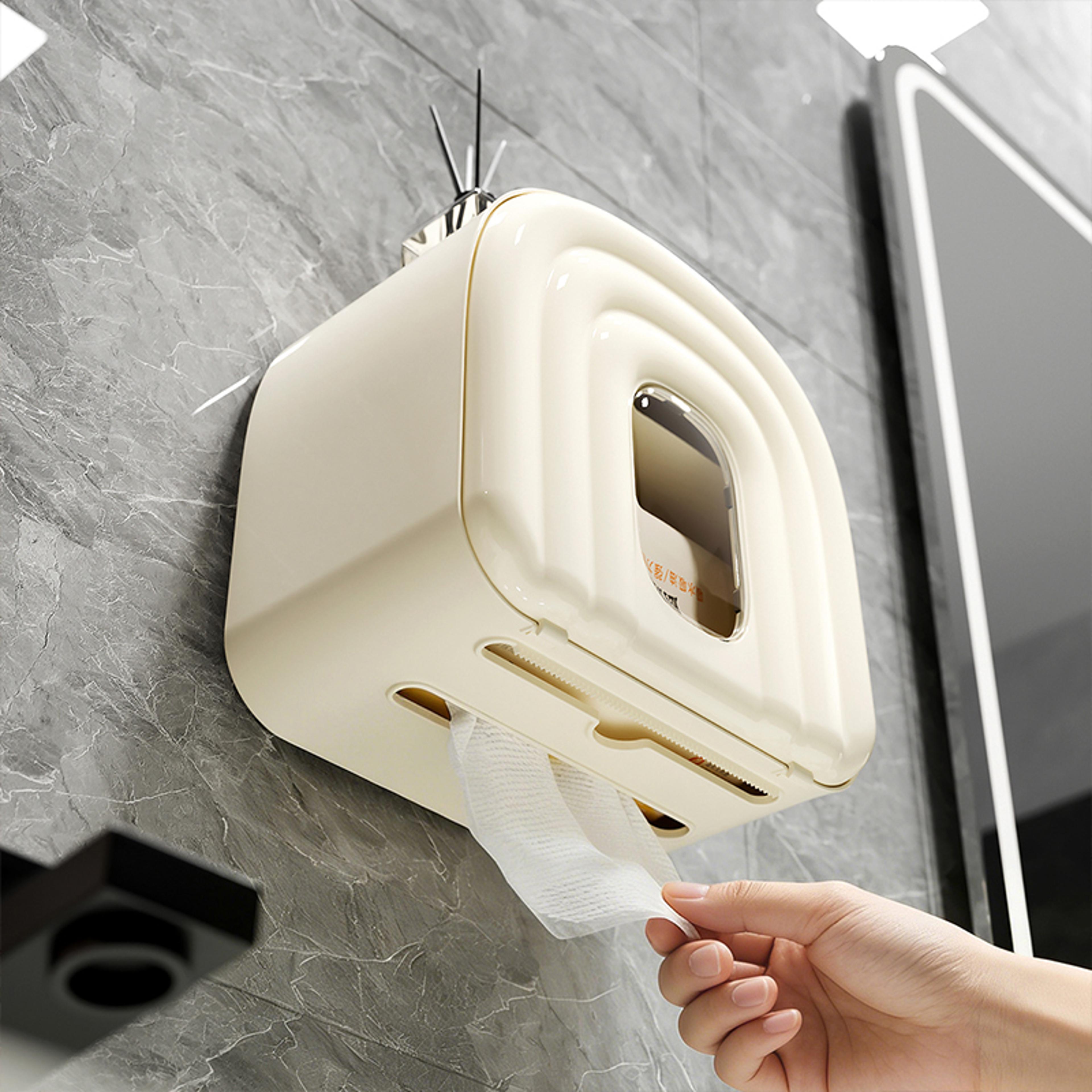 wall mounted toilet paper holder waterproof storage box large capacity bathroom organizer