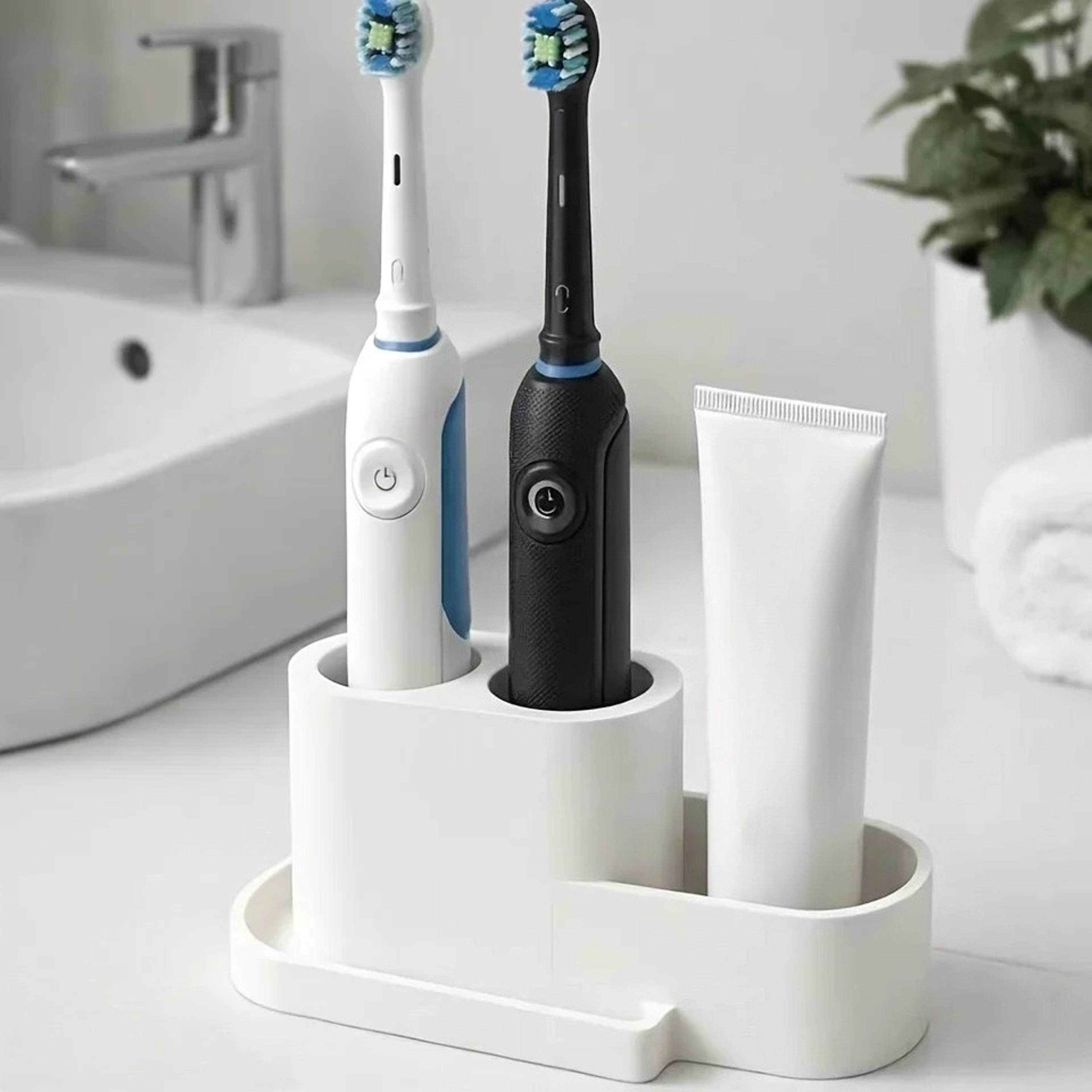 removable base electric toothbrush holder with easy clean toothbrush organizer for bathroom counter
