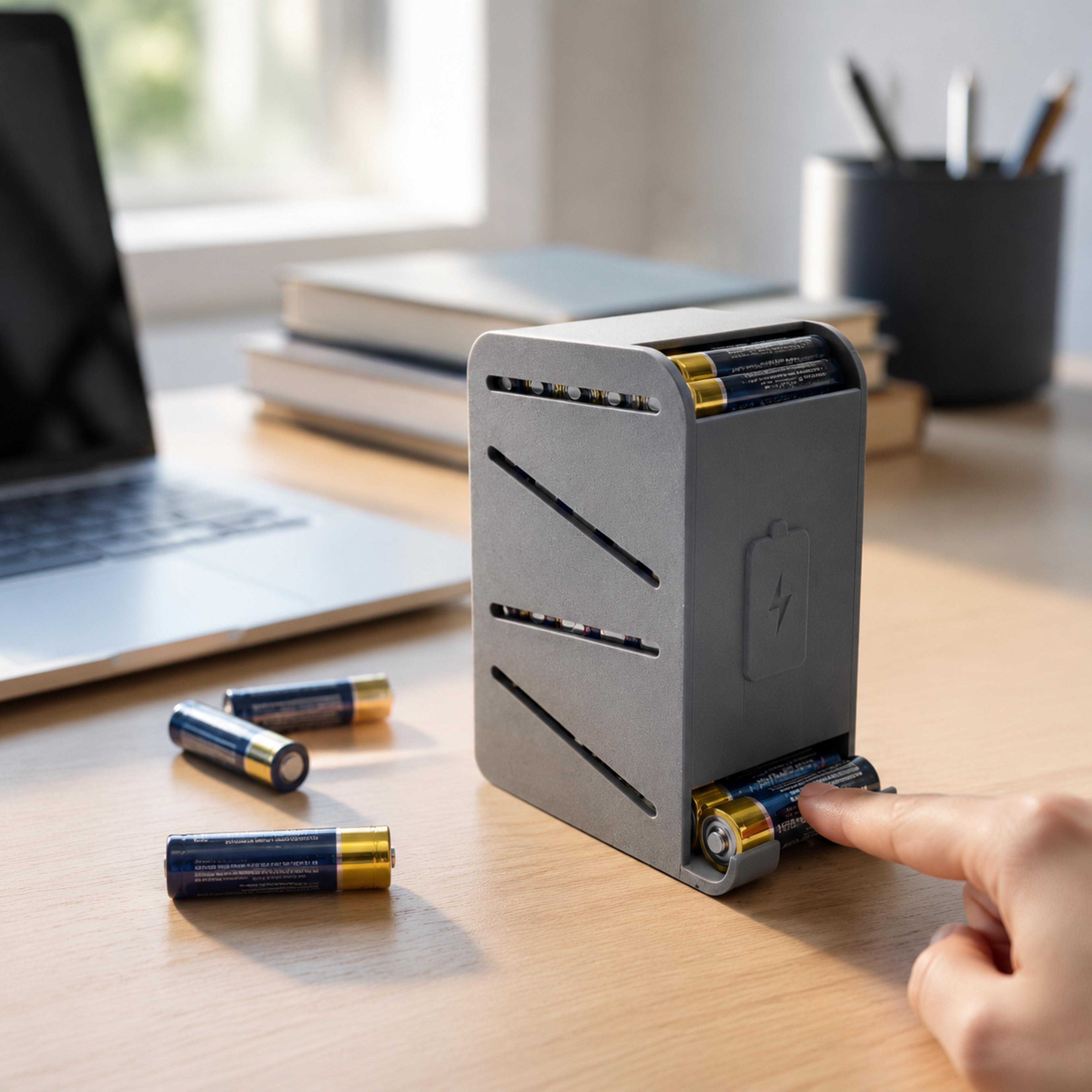 compact printed aa battery organizer desktop battery storage case