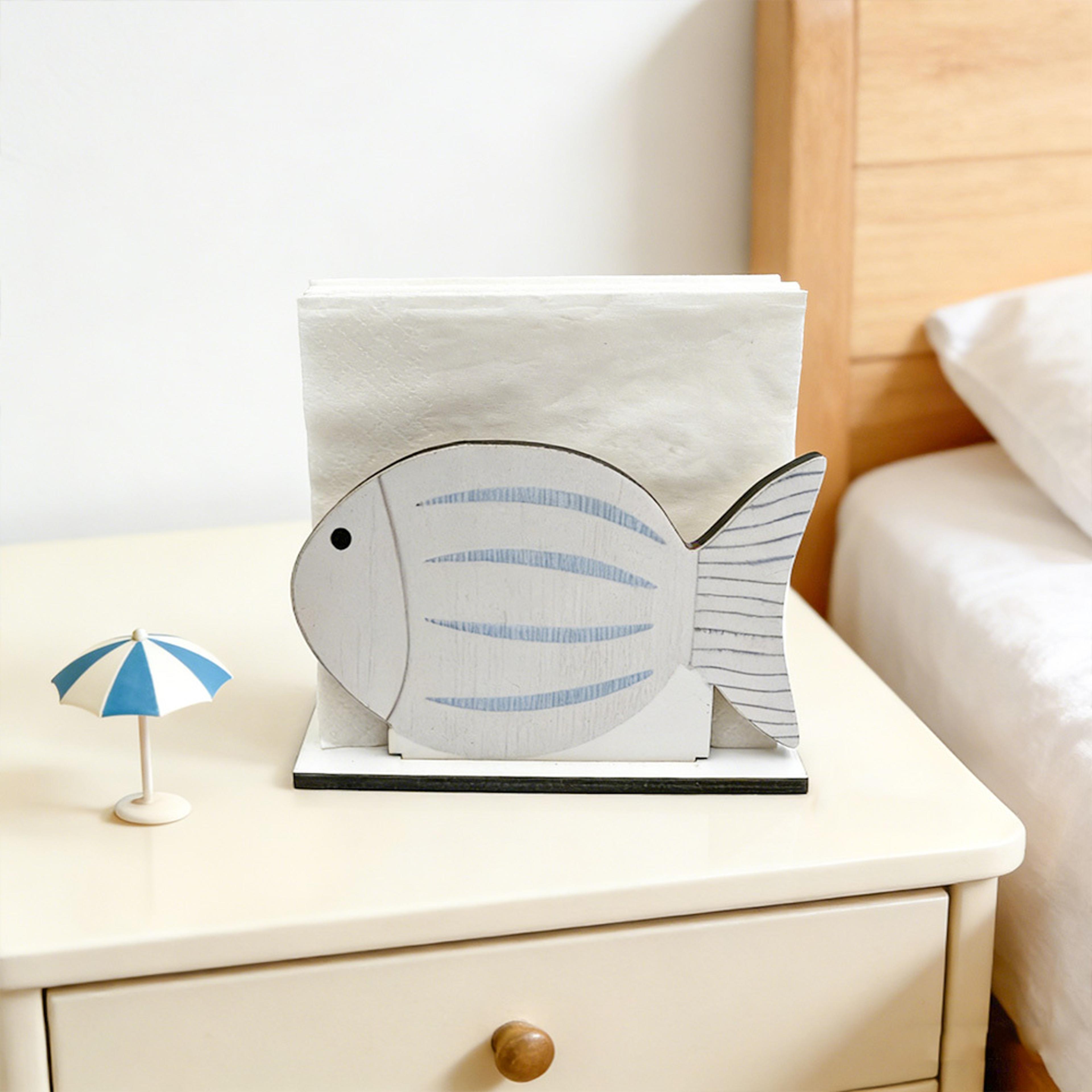 wooden tissue holder ocean blue fish design for mediterranean decor