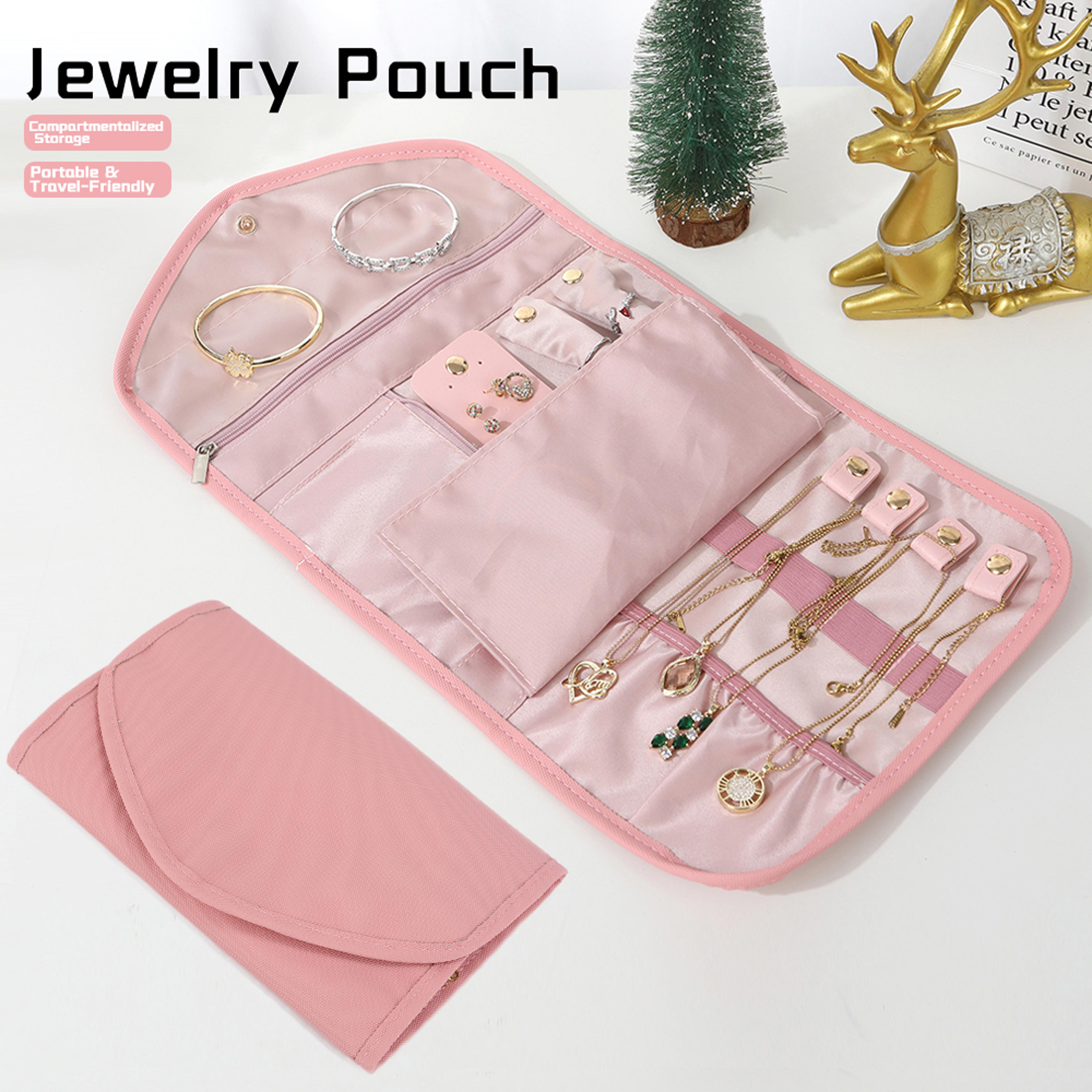 portable jewelry case travel organizer with adjustable compartments for necklaces earrings
