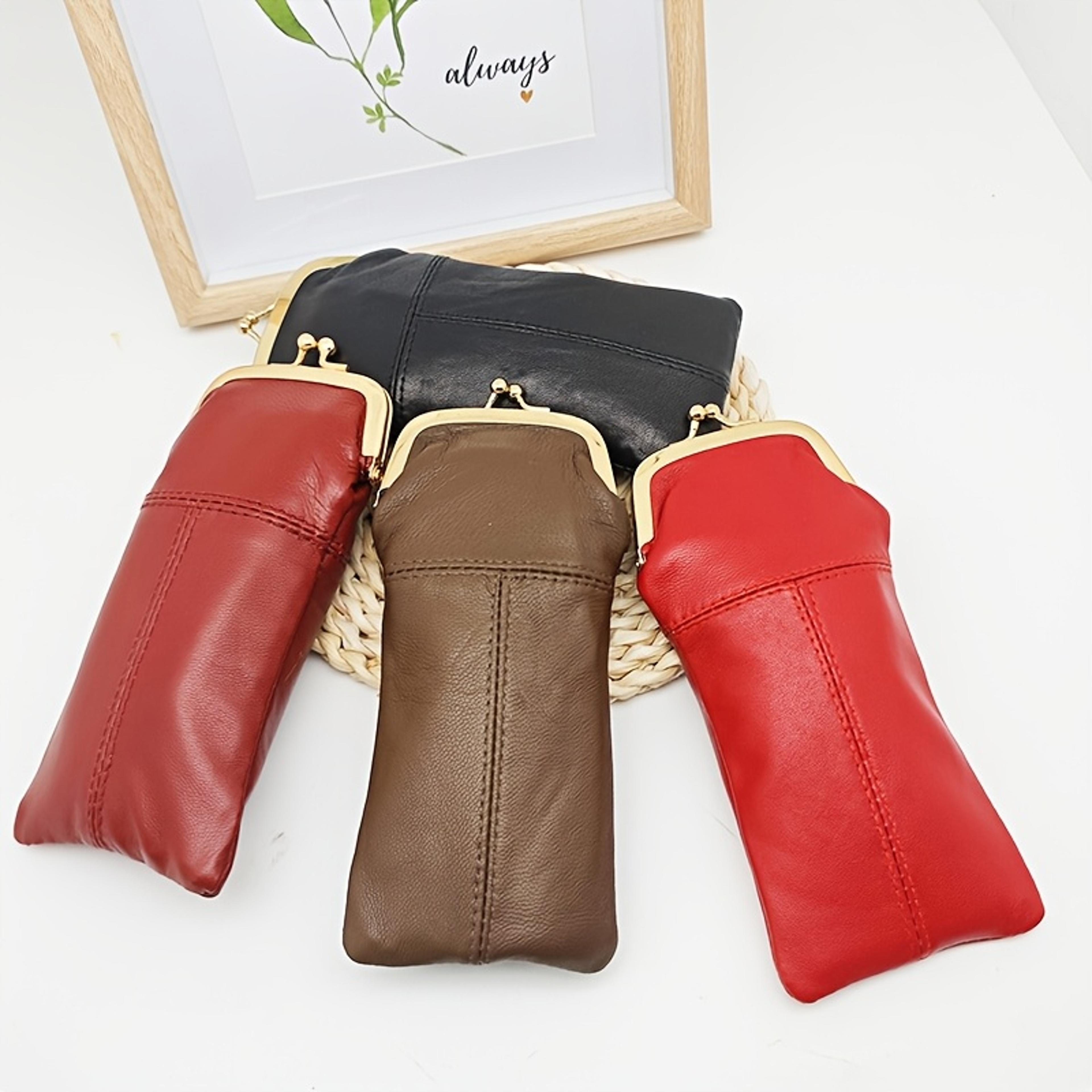 premium faux leather eyeglasses case with snap closure stylish eyewear storage pouch