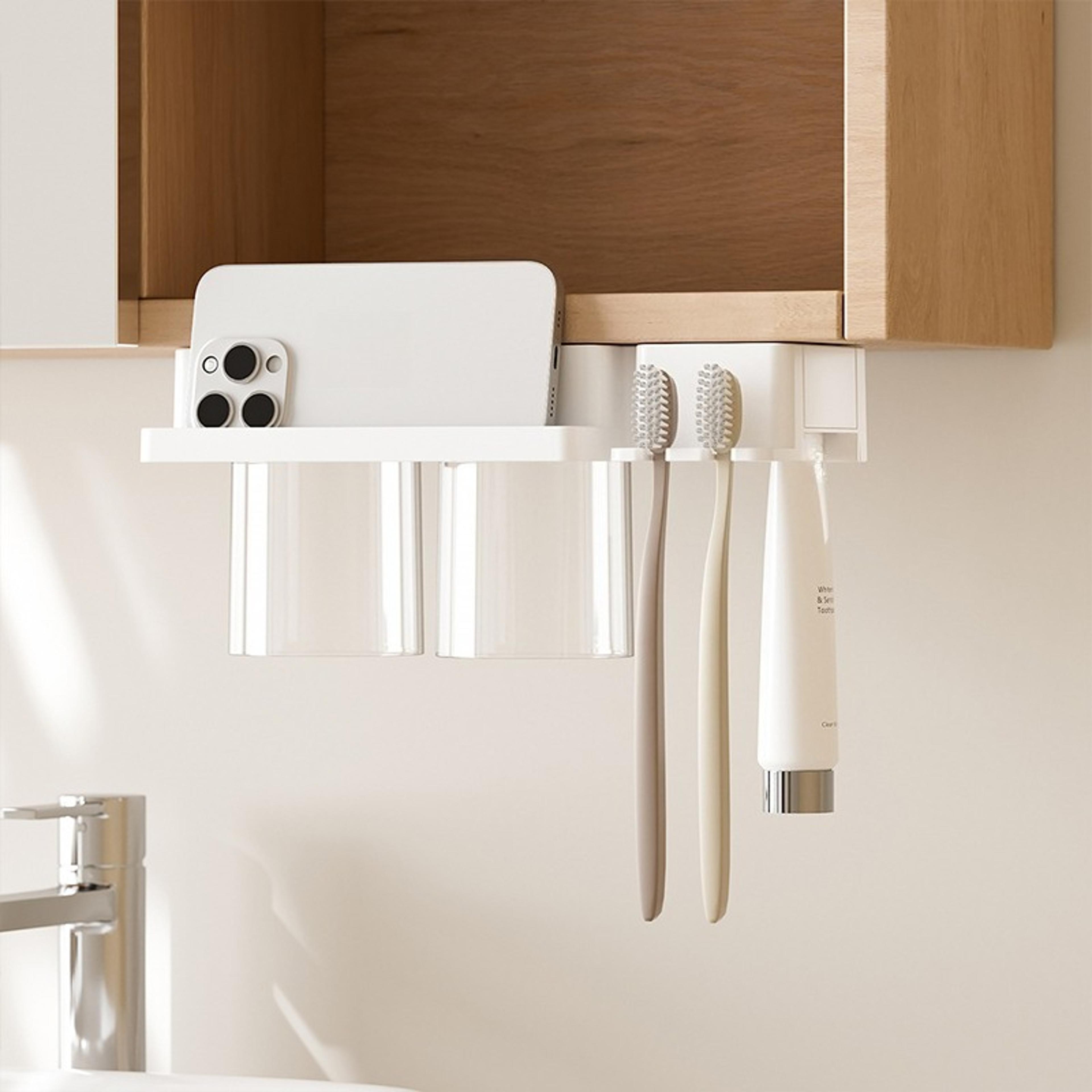 bathroom storage rack mirror organizer with toothbrush holder