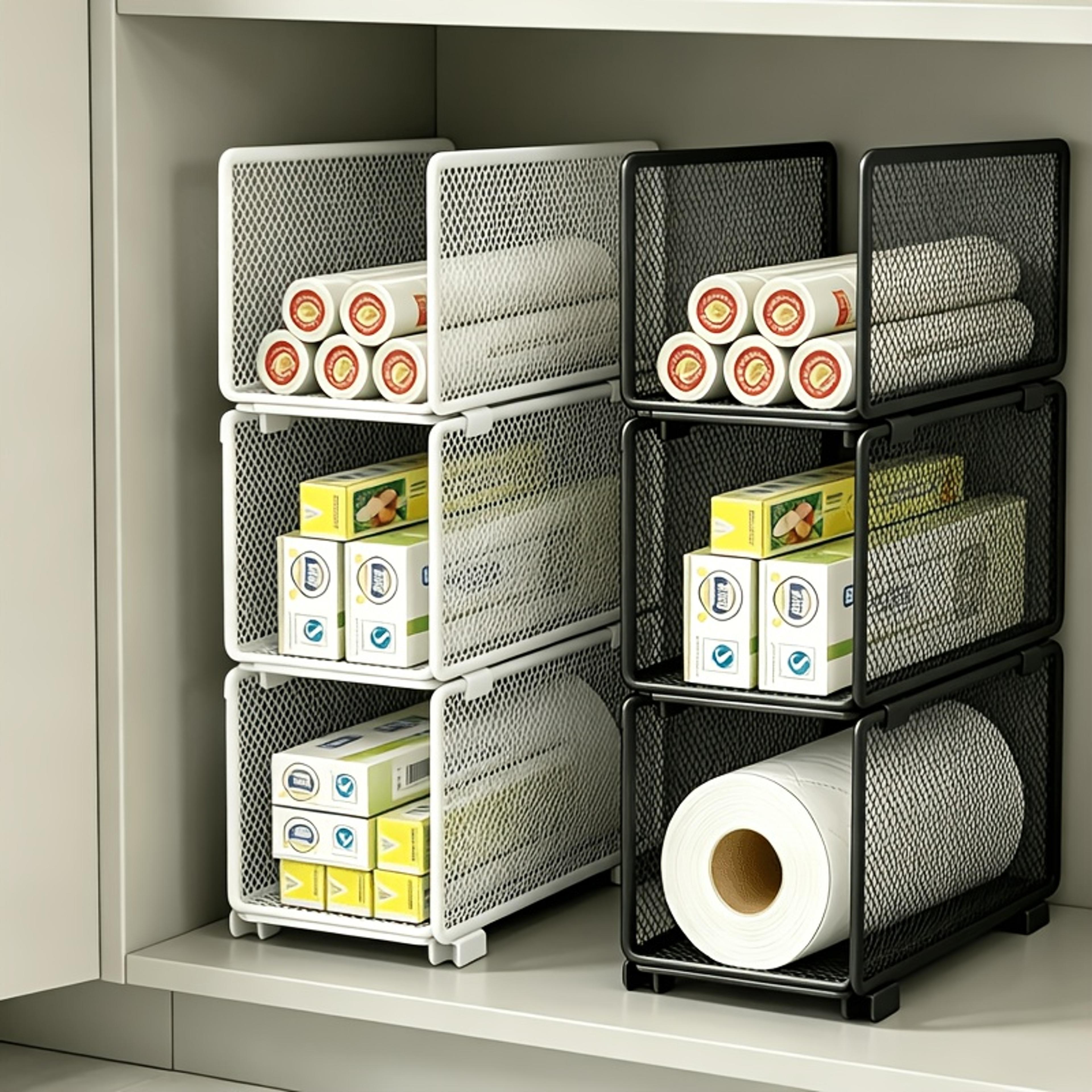 stackable storage baskets for kitchen cabinet organizer and pantry space saving