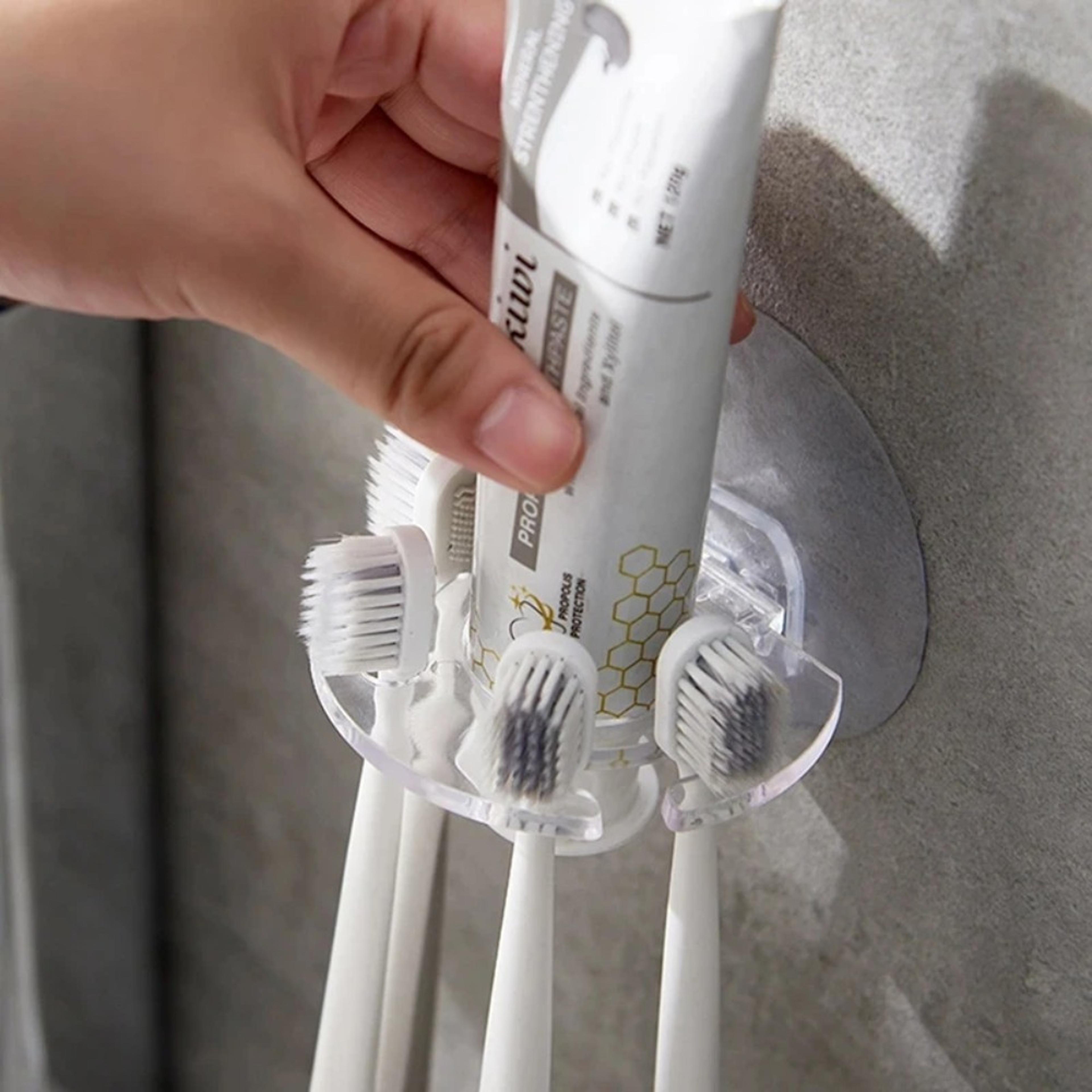 self adhesive toothpaste dispenser wall mounted toothbrush holder organizer