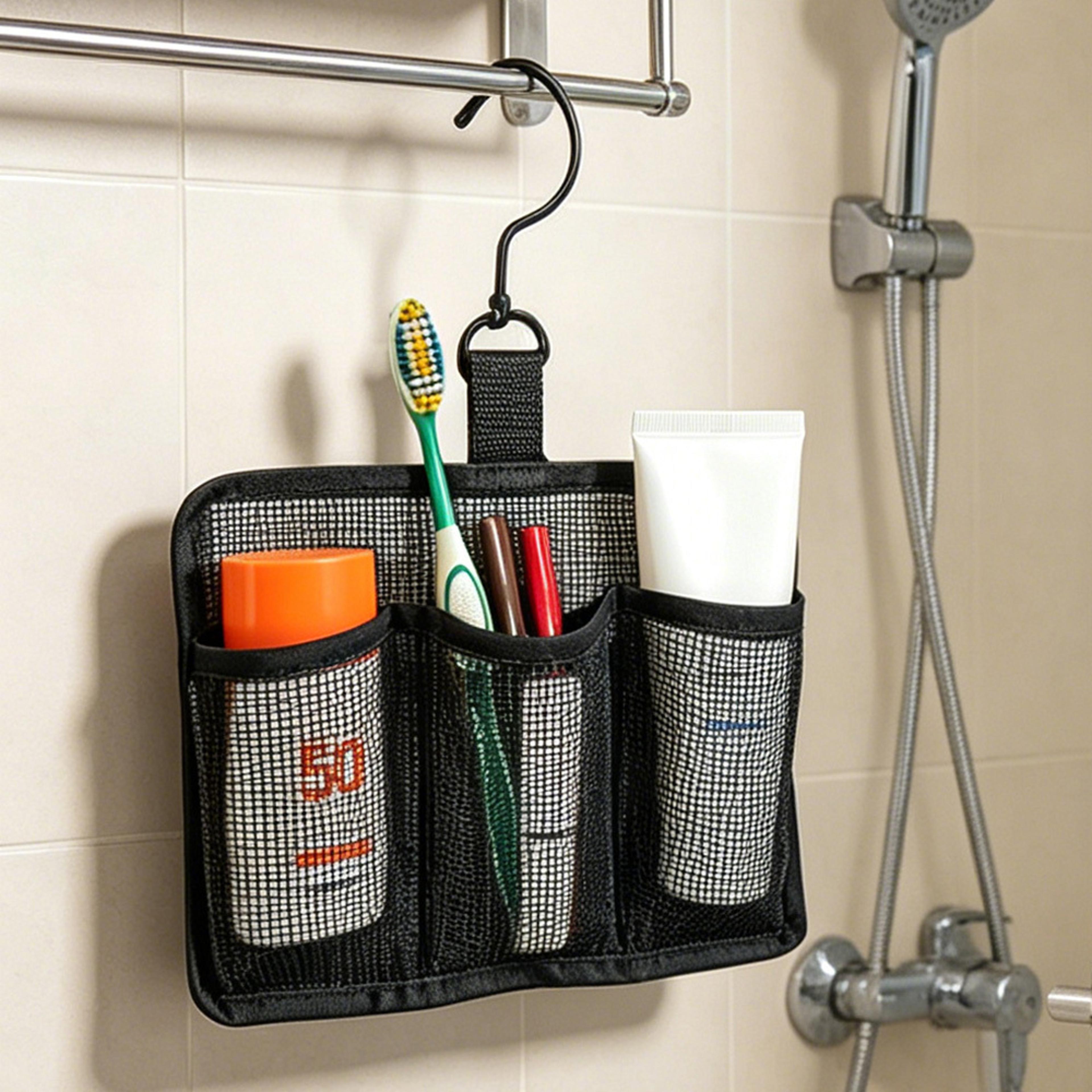 portable mesh hanging shower caddy compartment travel toiletry bag organizer