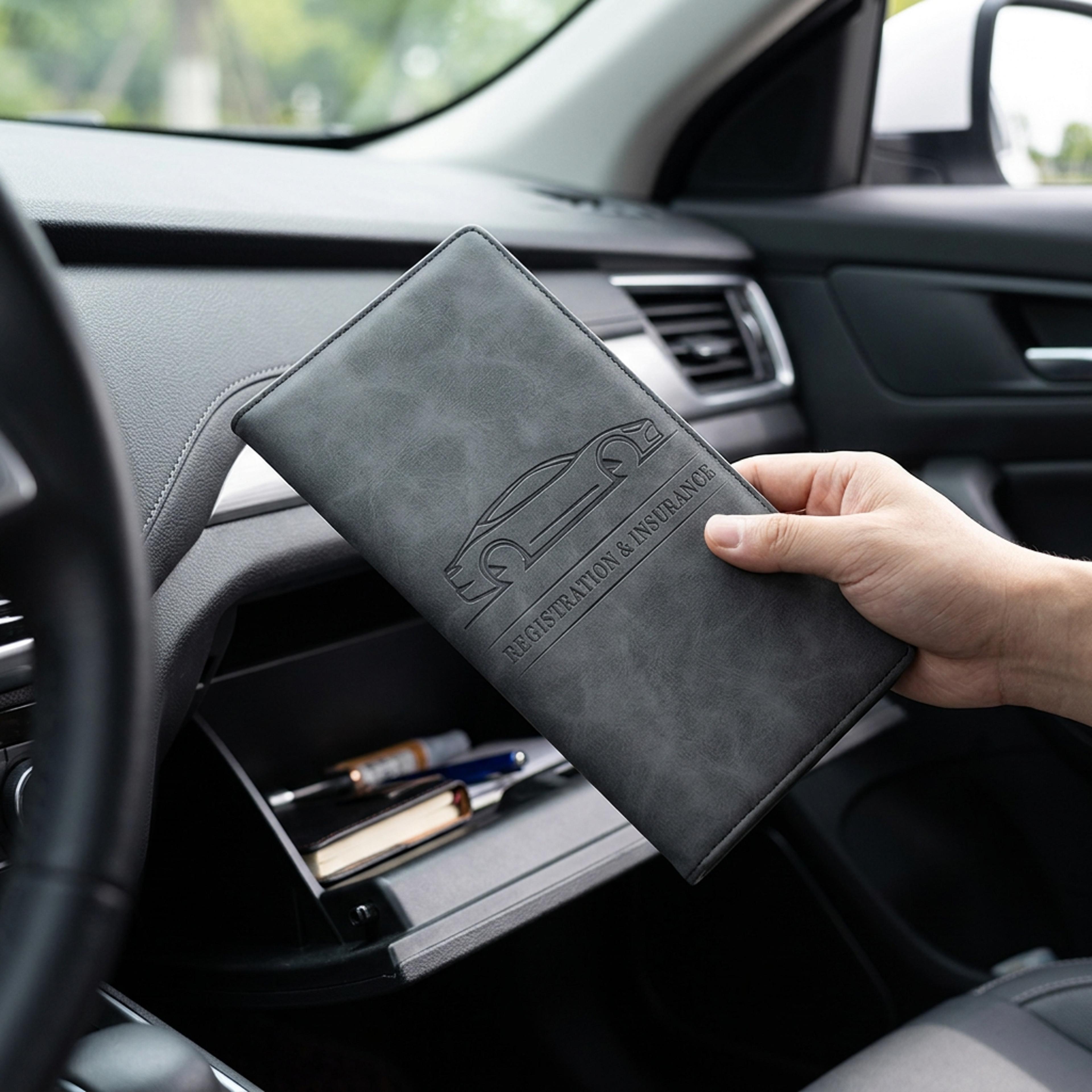 leather car document holder organizer for driving license insurance papers and cards