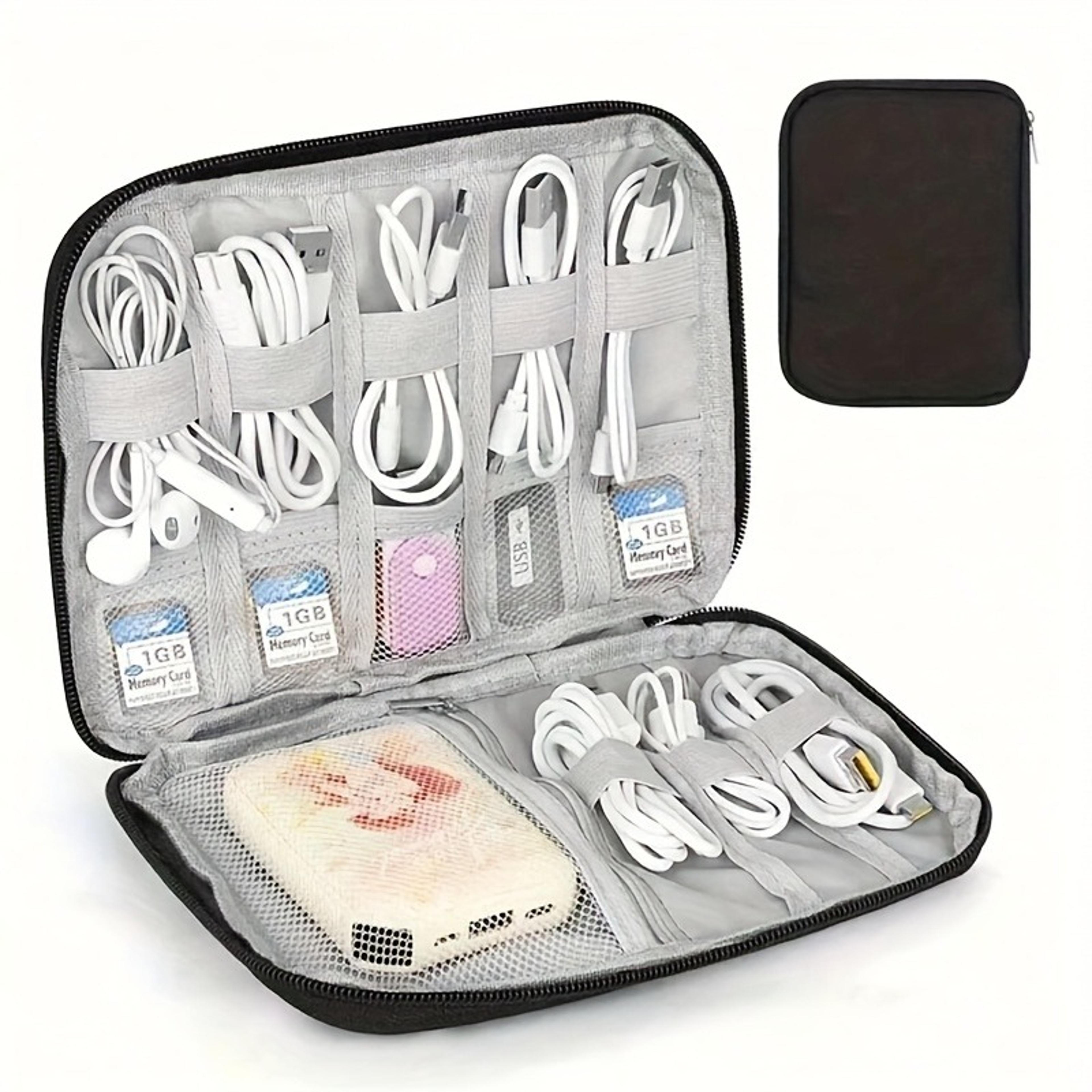 multi pocket travel cable organizer case for chargers cables and tech essentials