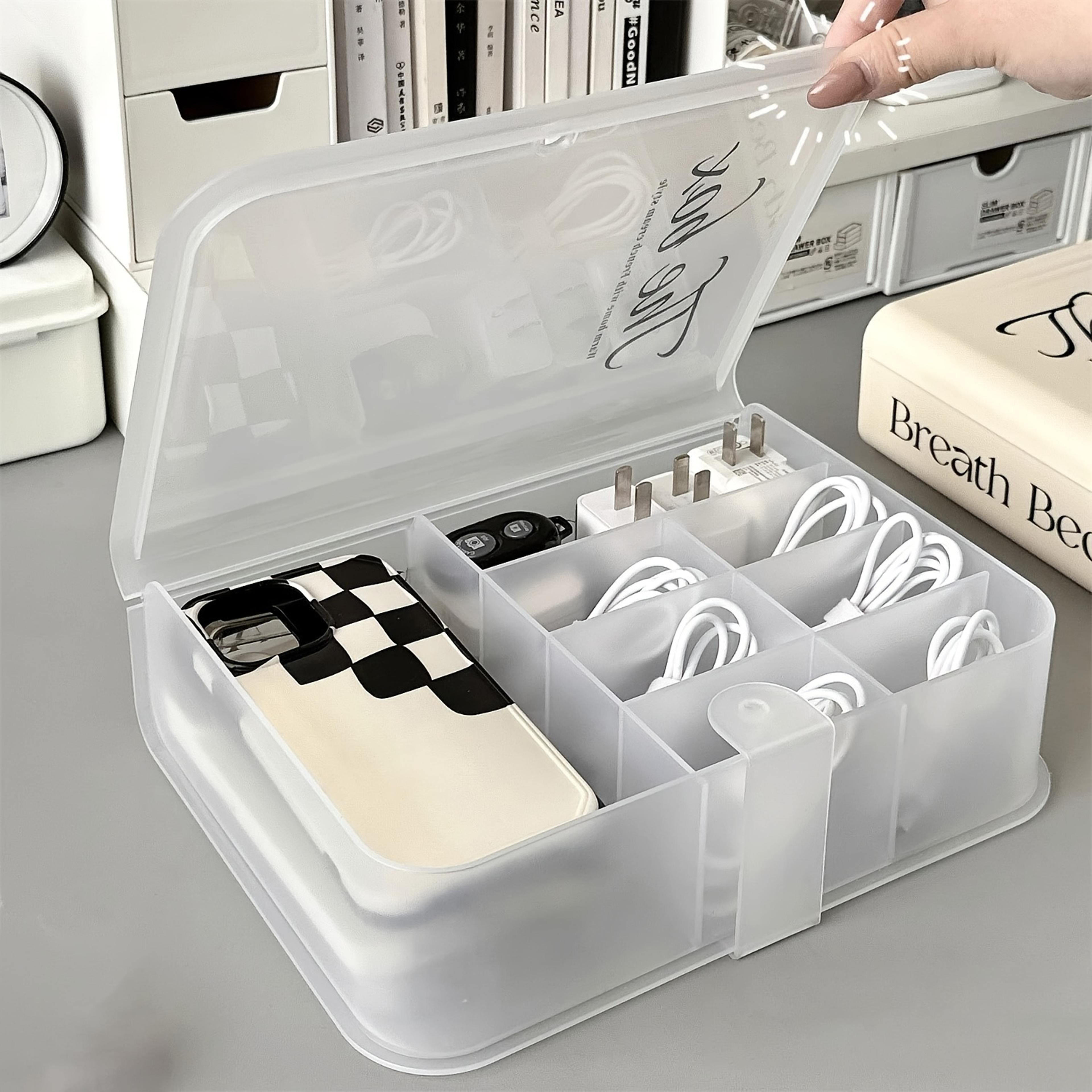 desktop cable organizer box with lid cord storage for clean home office setup