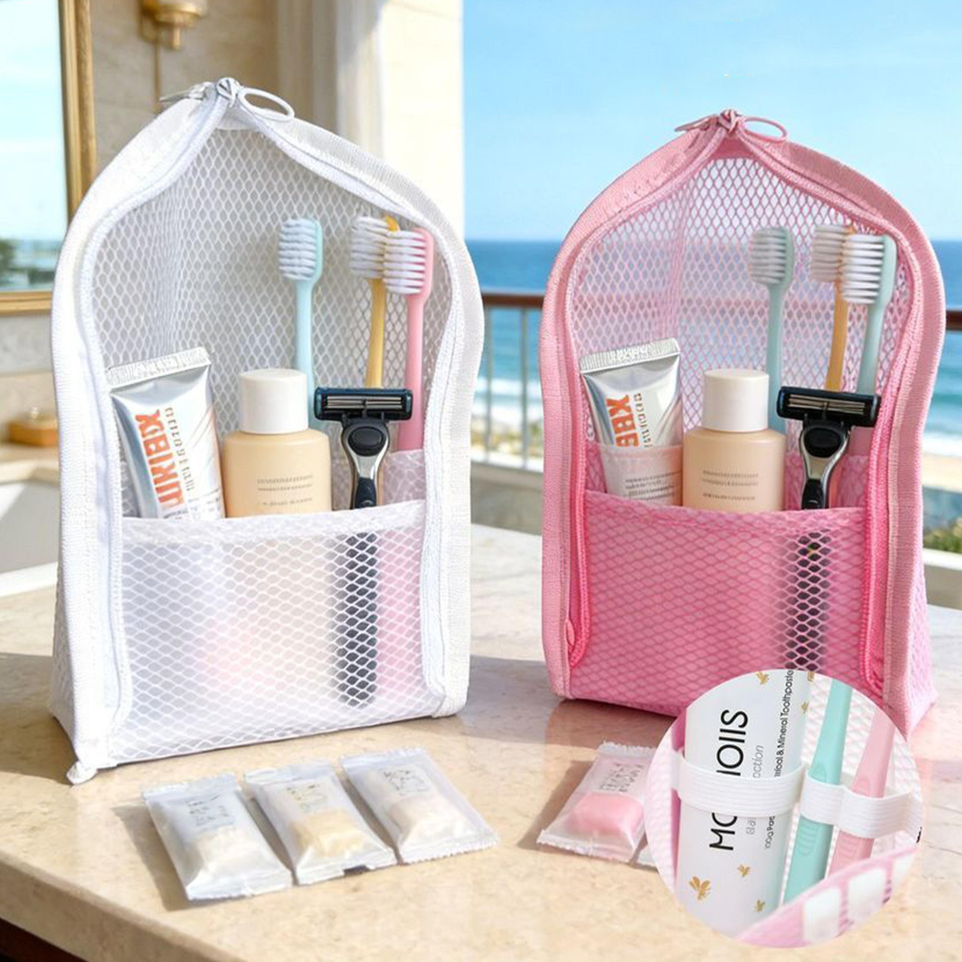 large capacity foldable travel toiletry bag with standing cosmetic organizer