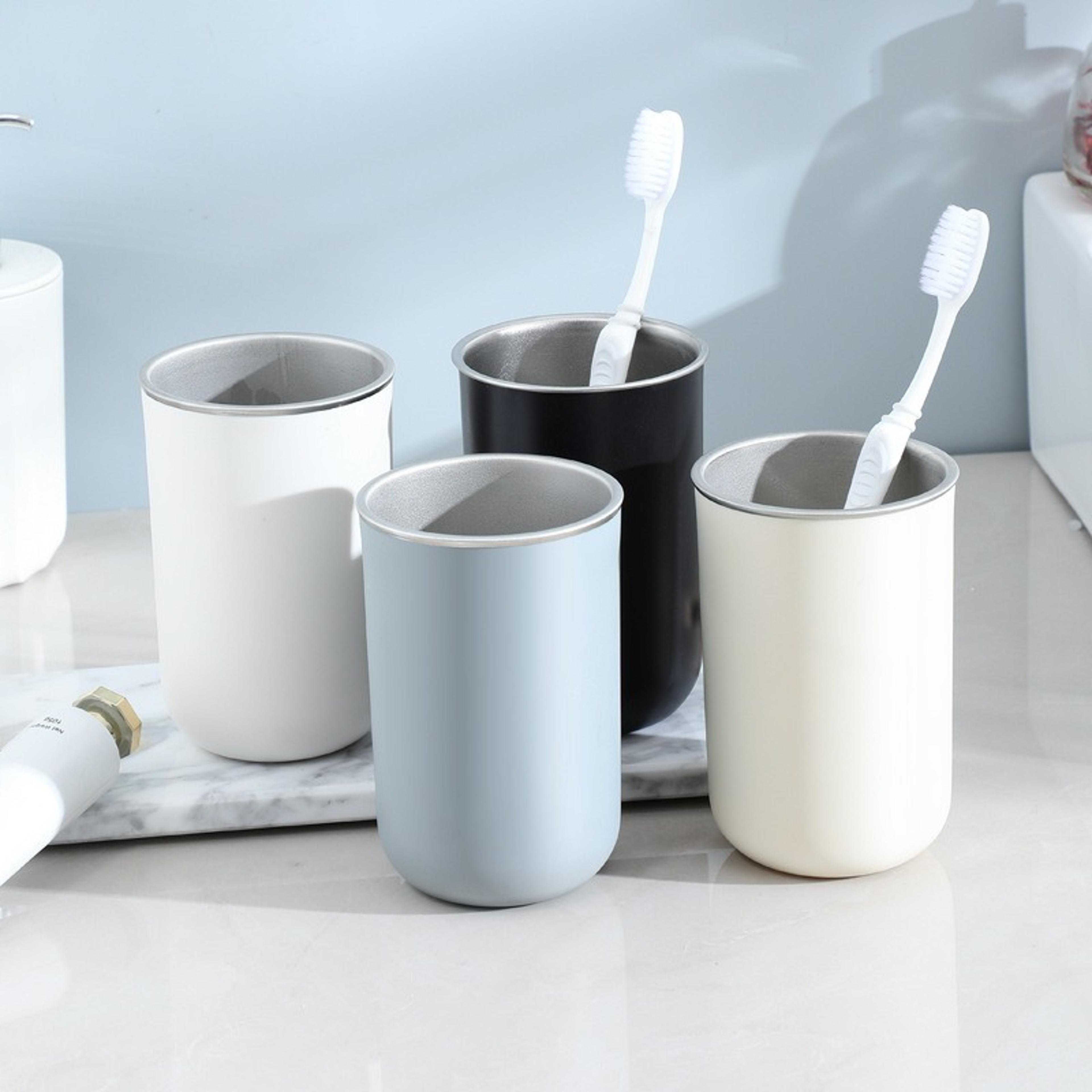minimalist stainless steel mouthwash cup couples toothbrush holder for modern bathrooms