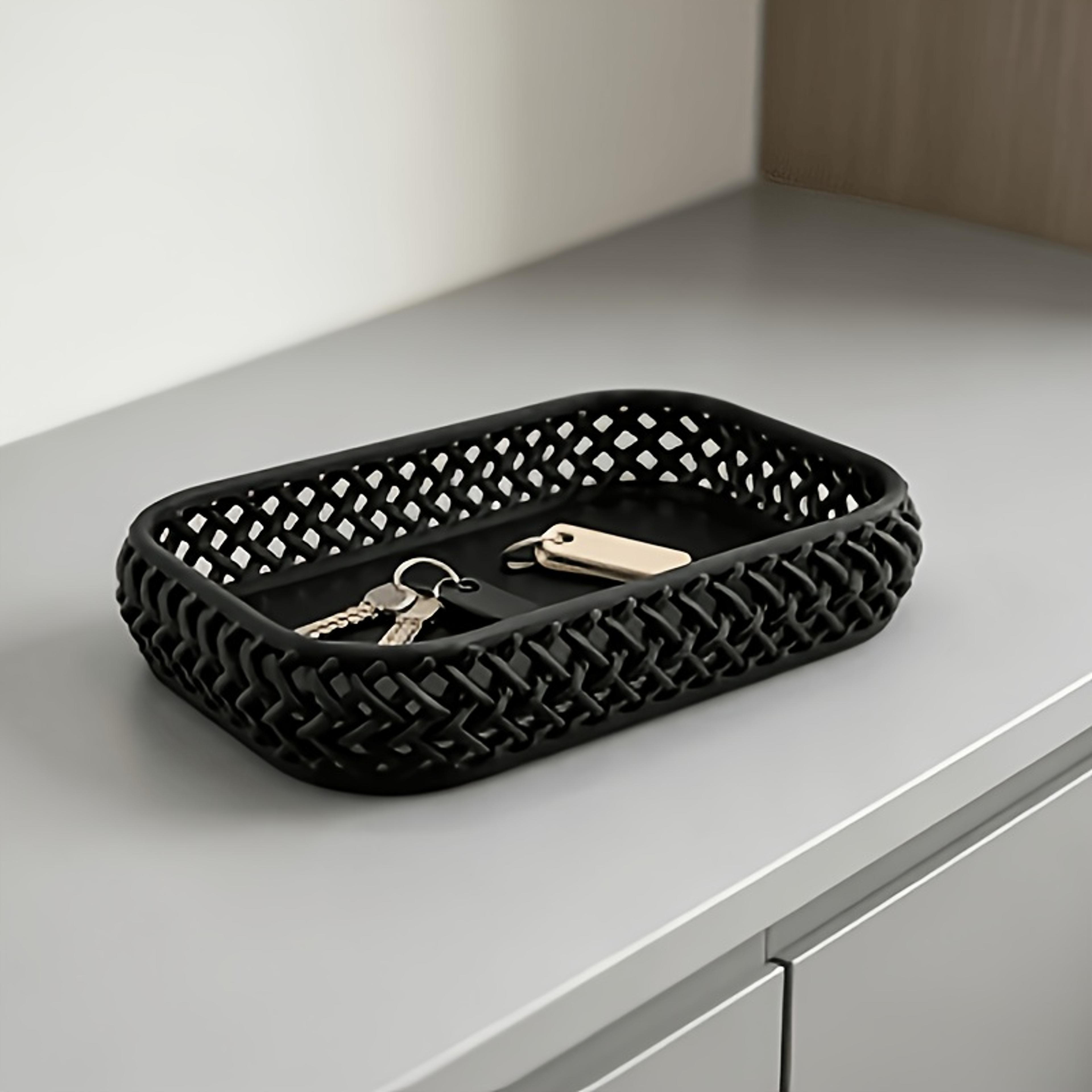 elegant hollow vanity organizer and jewelry tray for makeup brushes, keys and trinkets