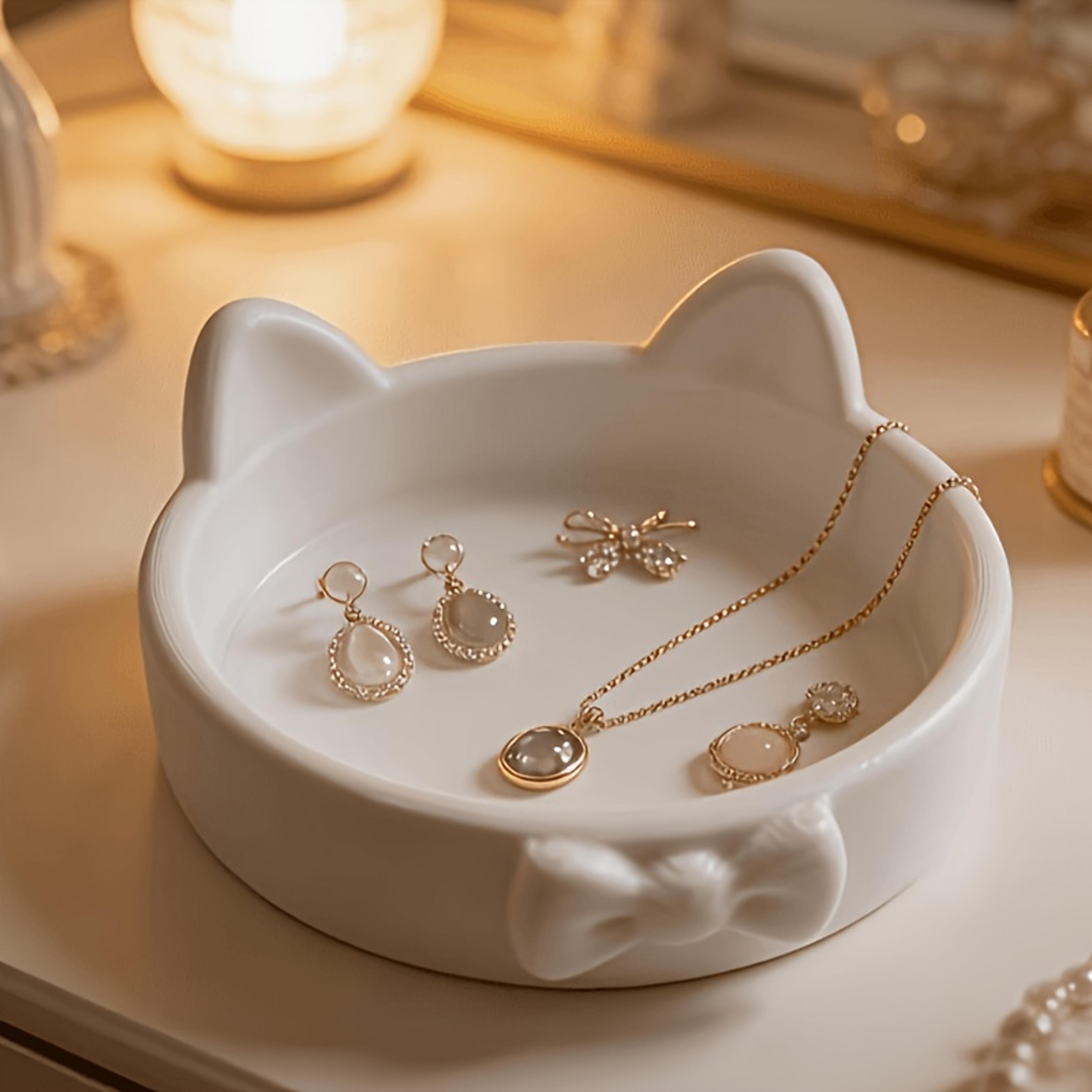 printed bow jewelry organizer box ring holder for elegant vanity storage