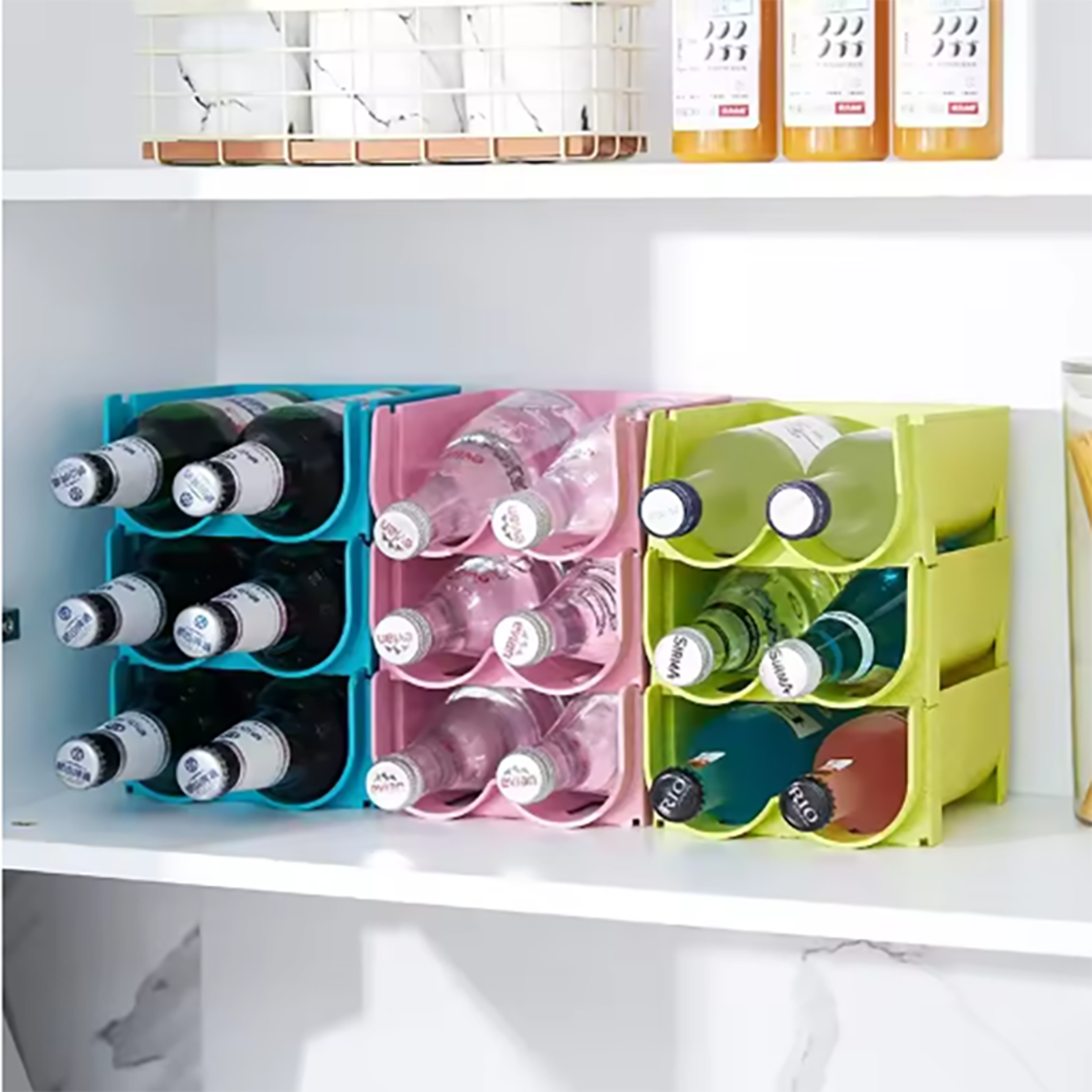 space saving refrigerator bottle storage rack kitchen organizer shelf