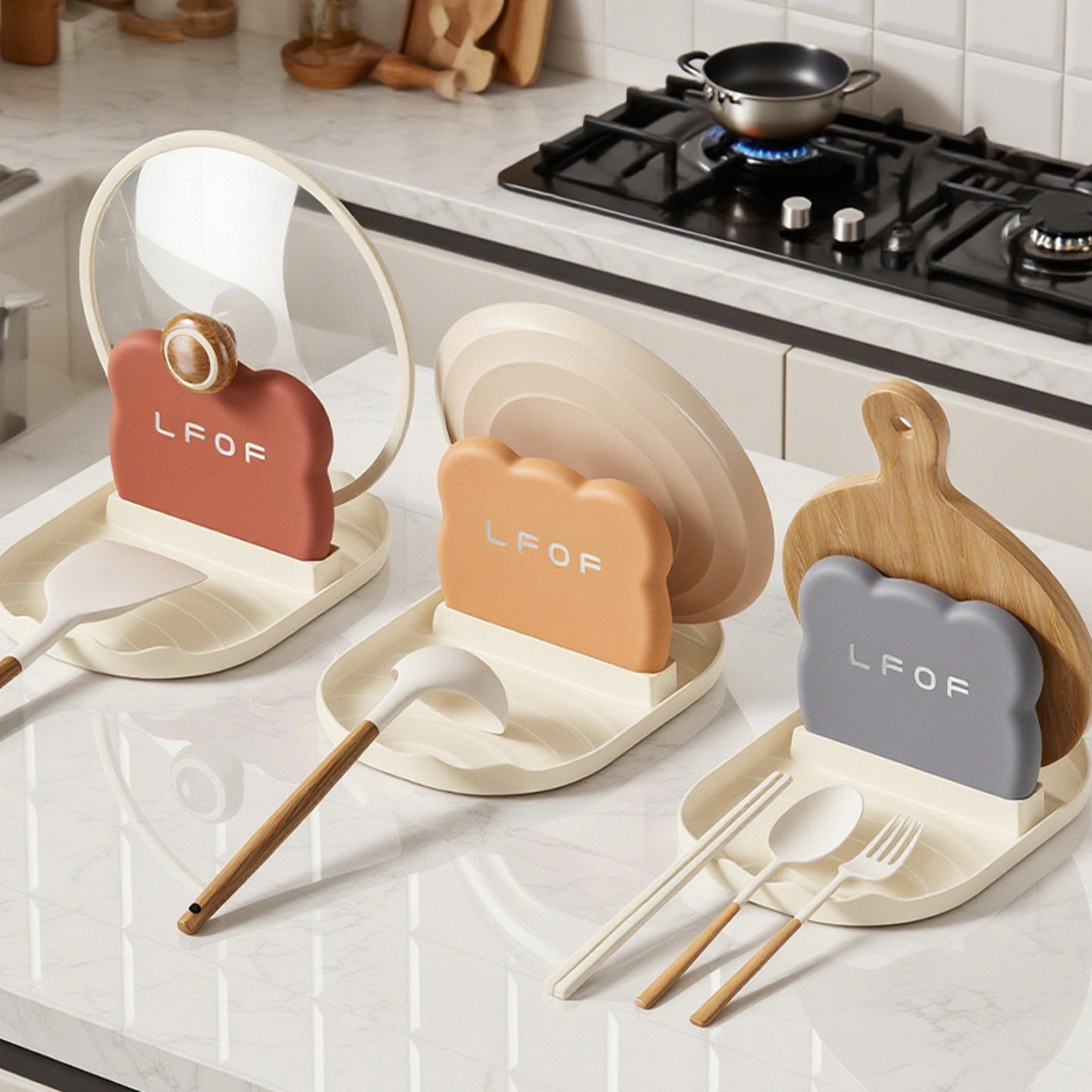 kitchen bear pot lid holder rack spoon rest and utensil organizer draining storage stand