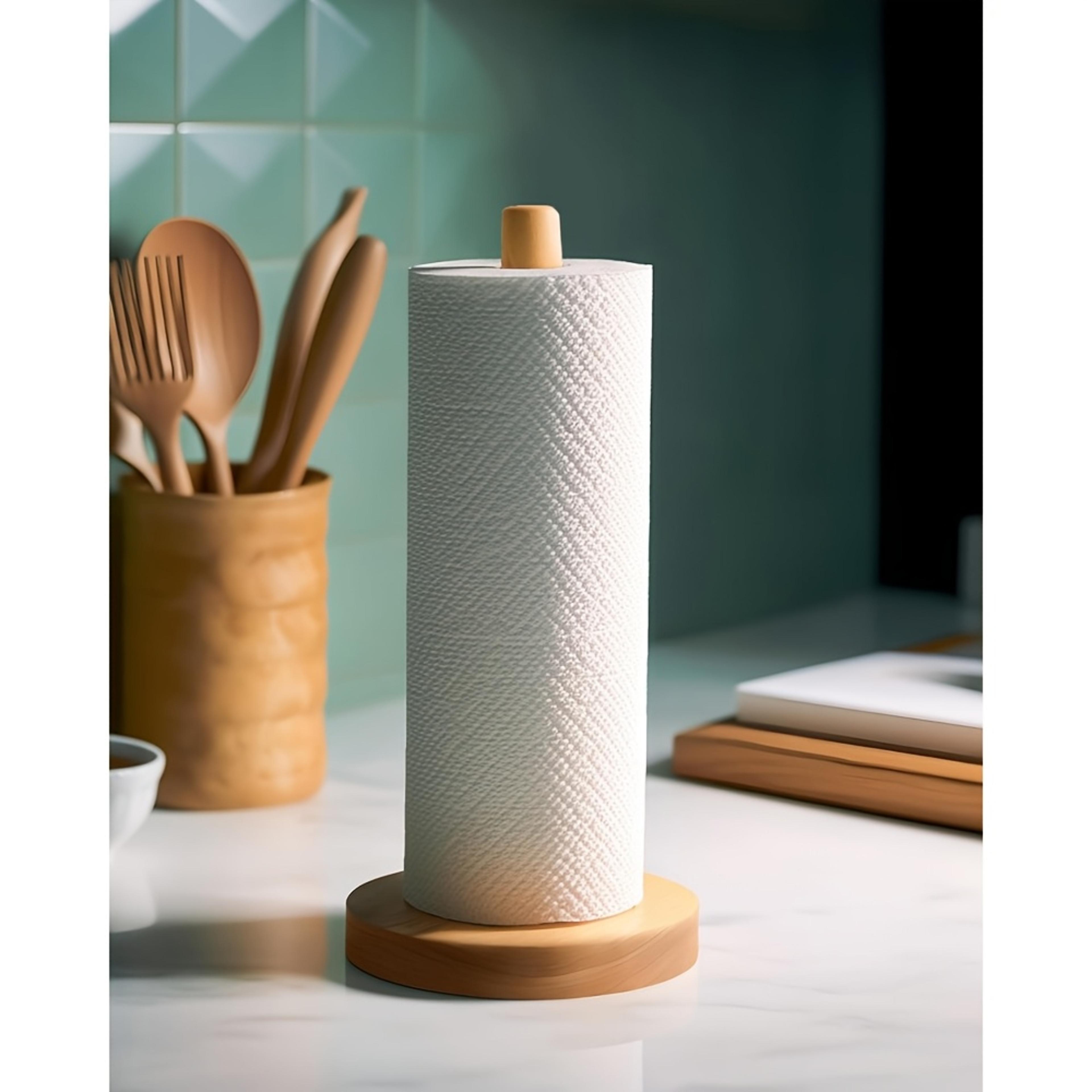 bamboo paper towel holder kitchen countertop organizer wooden rack