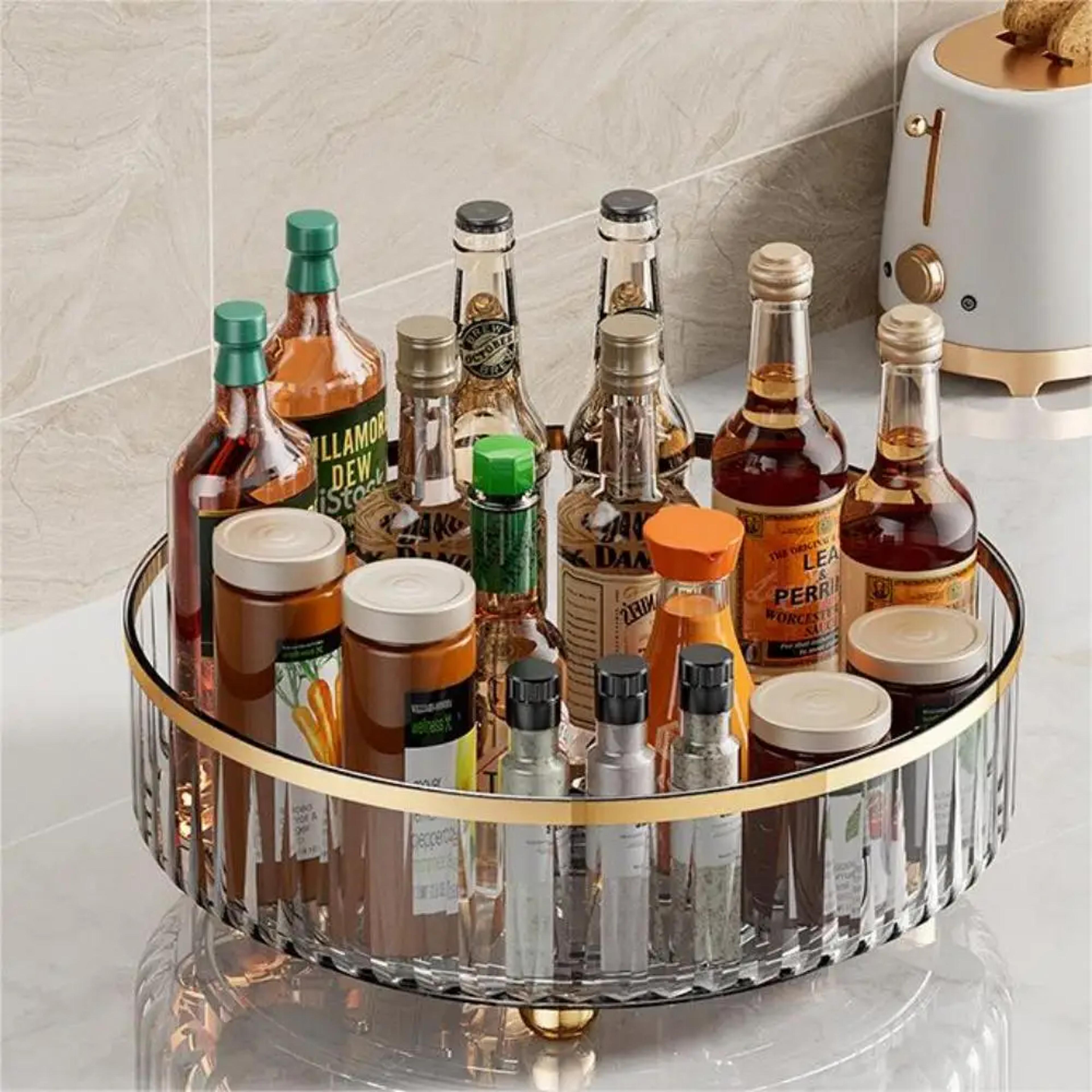 rotating clear storage container for kitchen pantry refrigerator organization