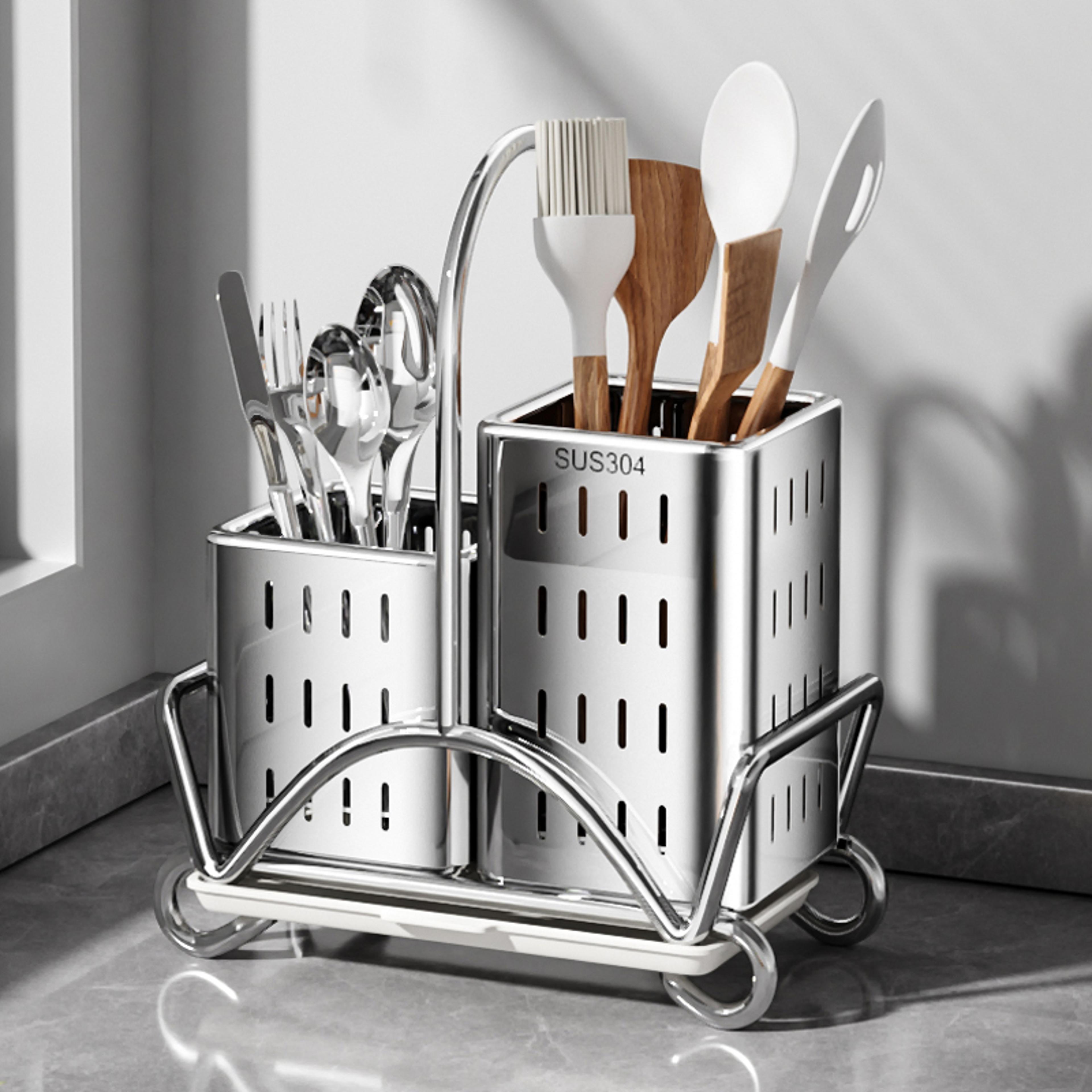 stainless steel utensil holder kitchen cutlery organizer flatware storage rack