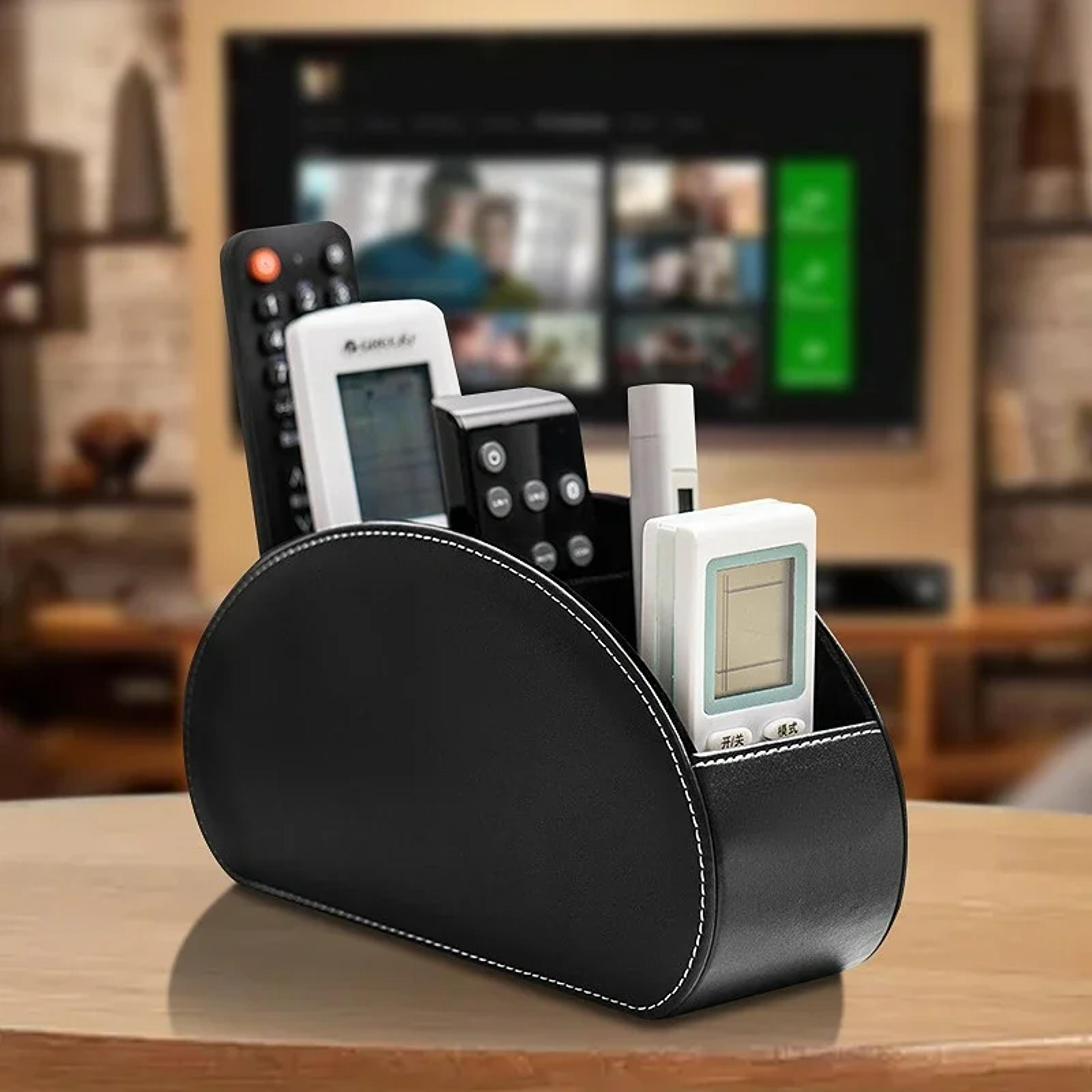 luxury pu leather desk organizer with grid remote control holder and cosmetic storage box