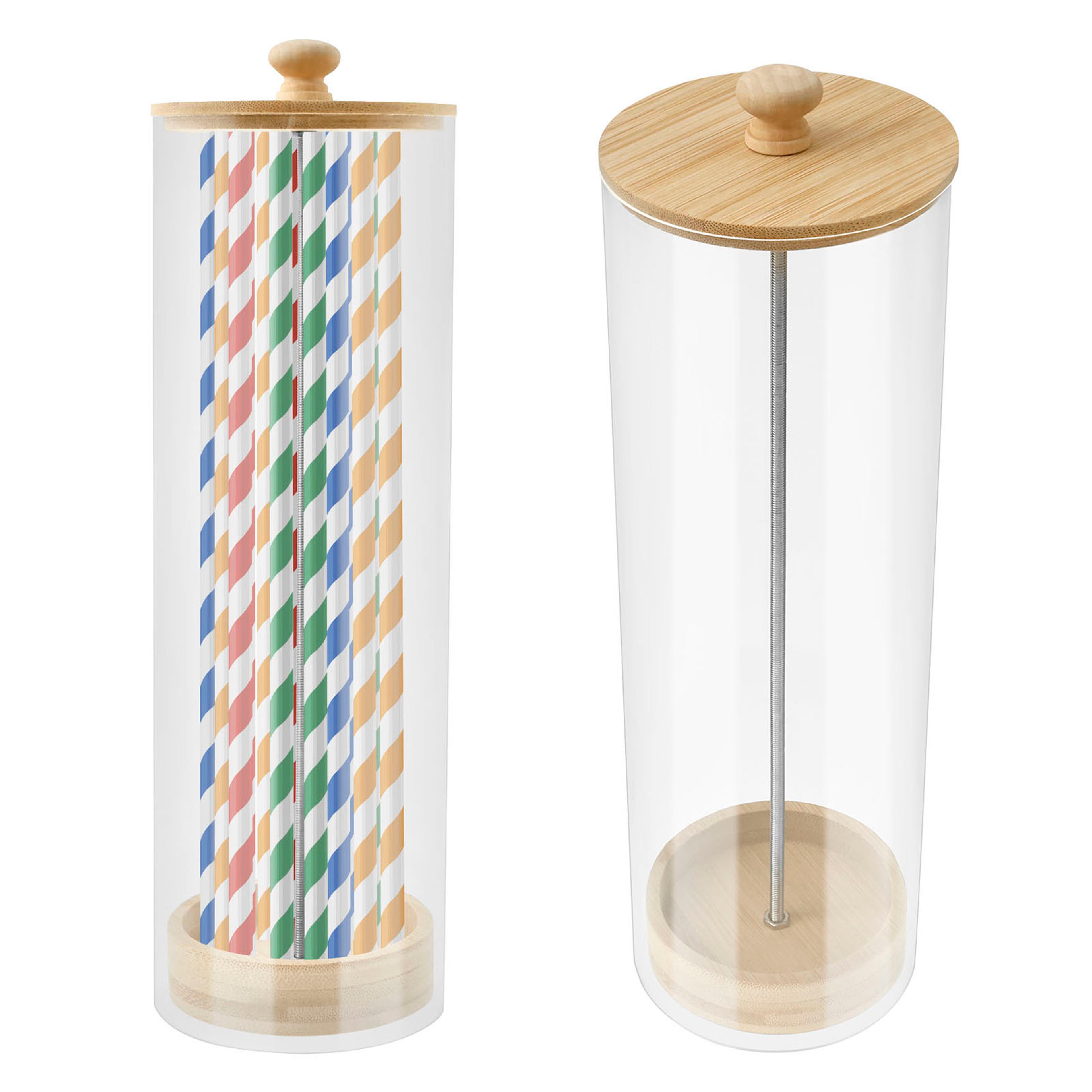 clear acrylic straw holder organizer with wooden lid dustproof storage box