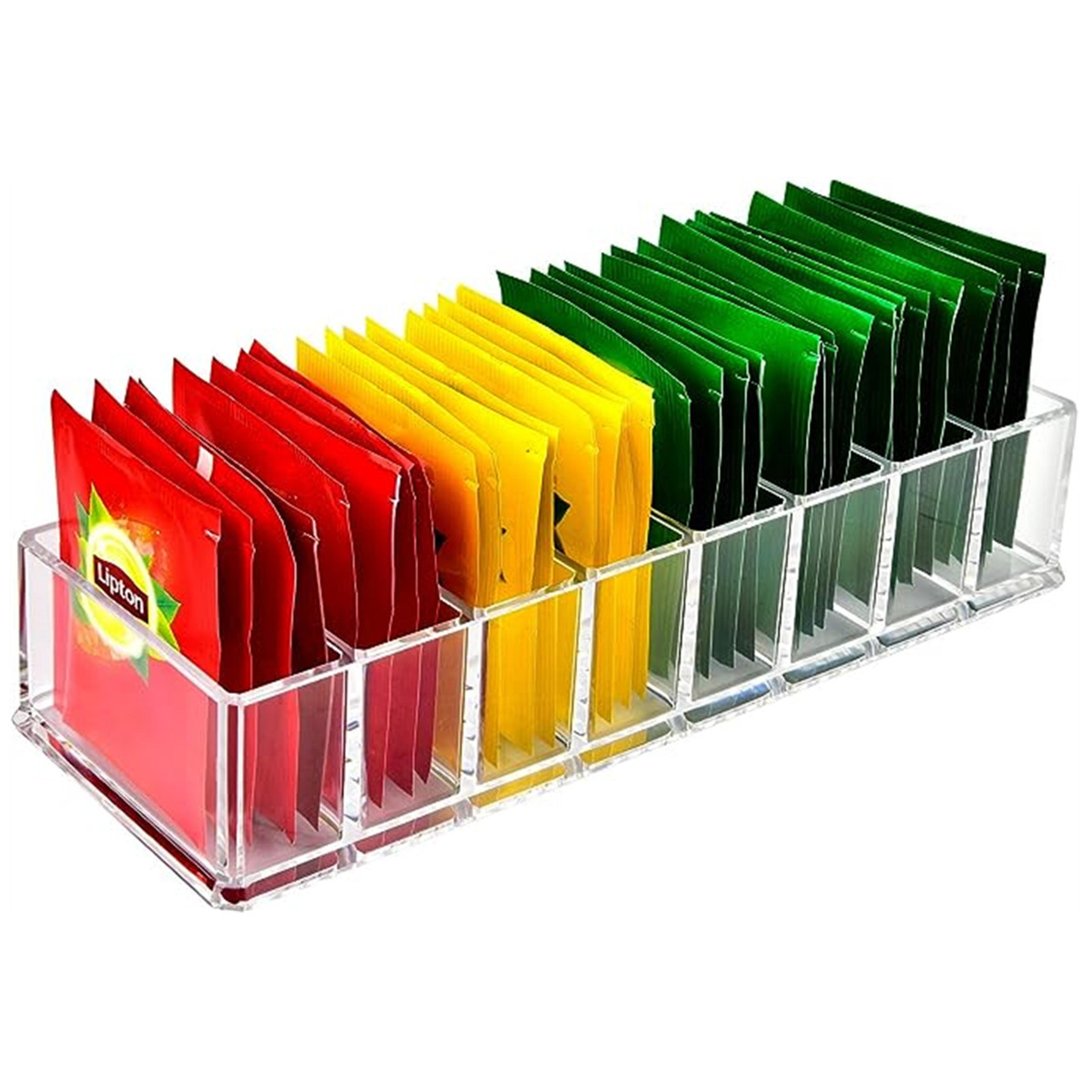 acrylic compartment tea bag organizer storage box for coffee and cosmetics