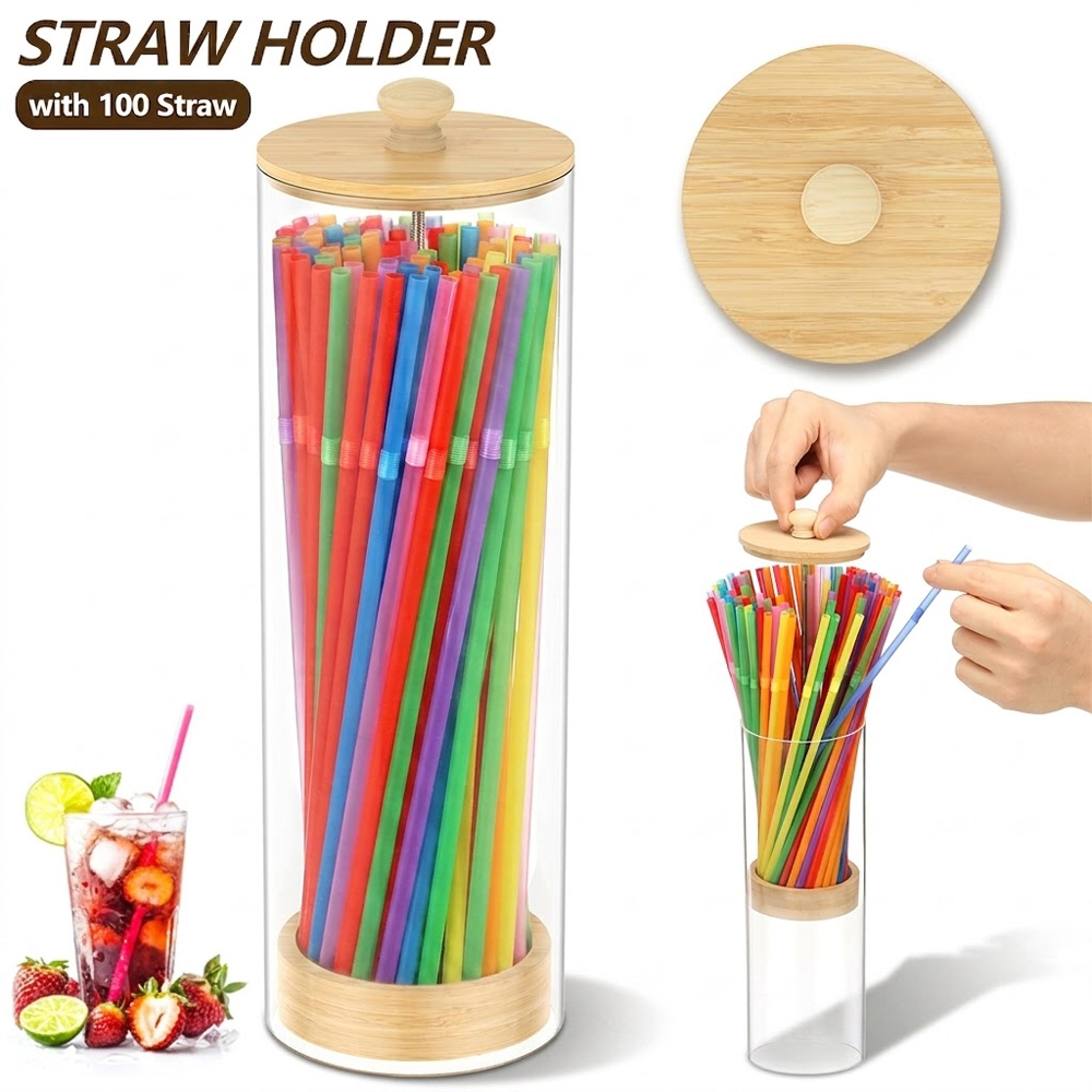 acrylic straw dispenser with straws dustproof countertop organizer