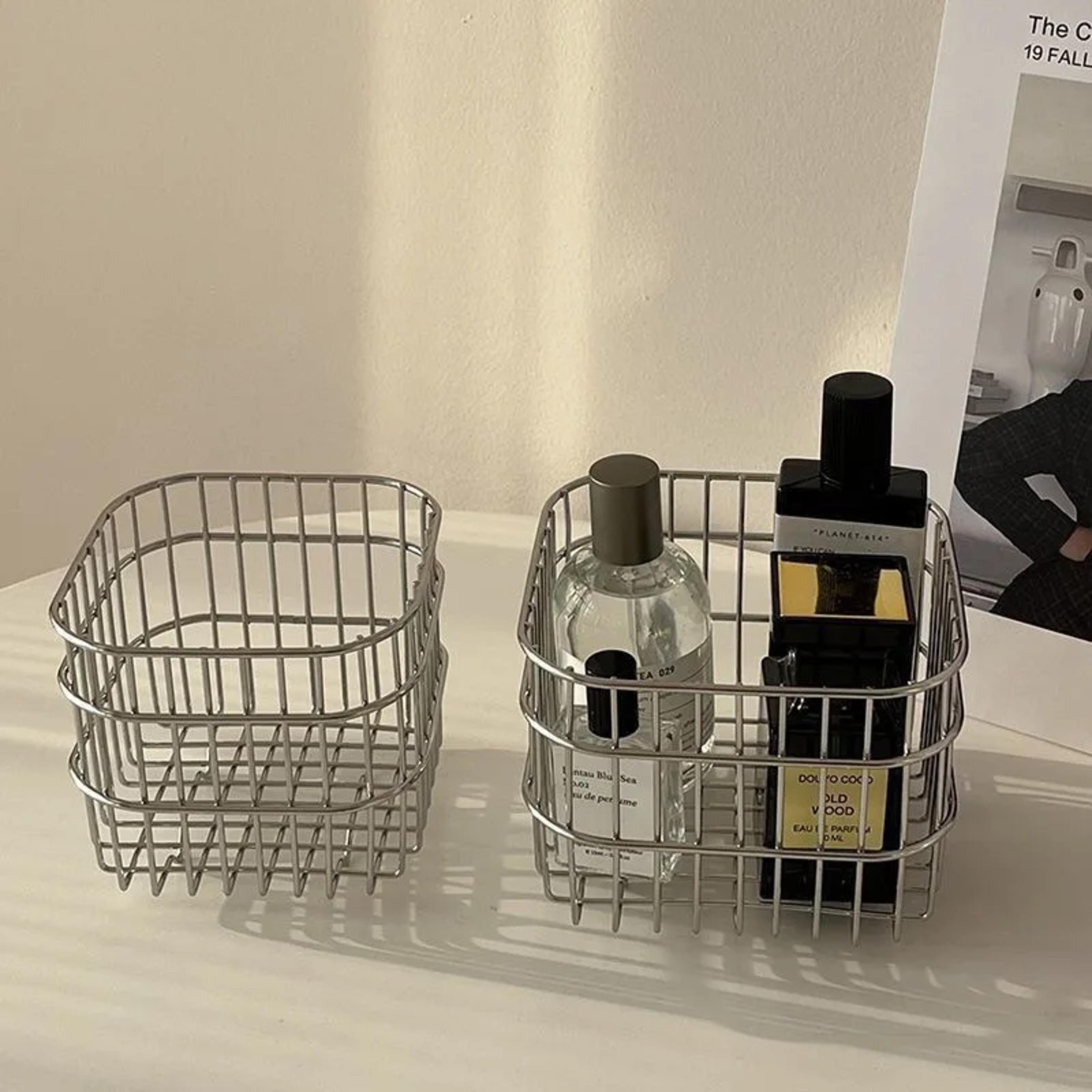 square stainless steel storage basket desktop organizer for kitchen cosmetics and sundries