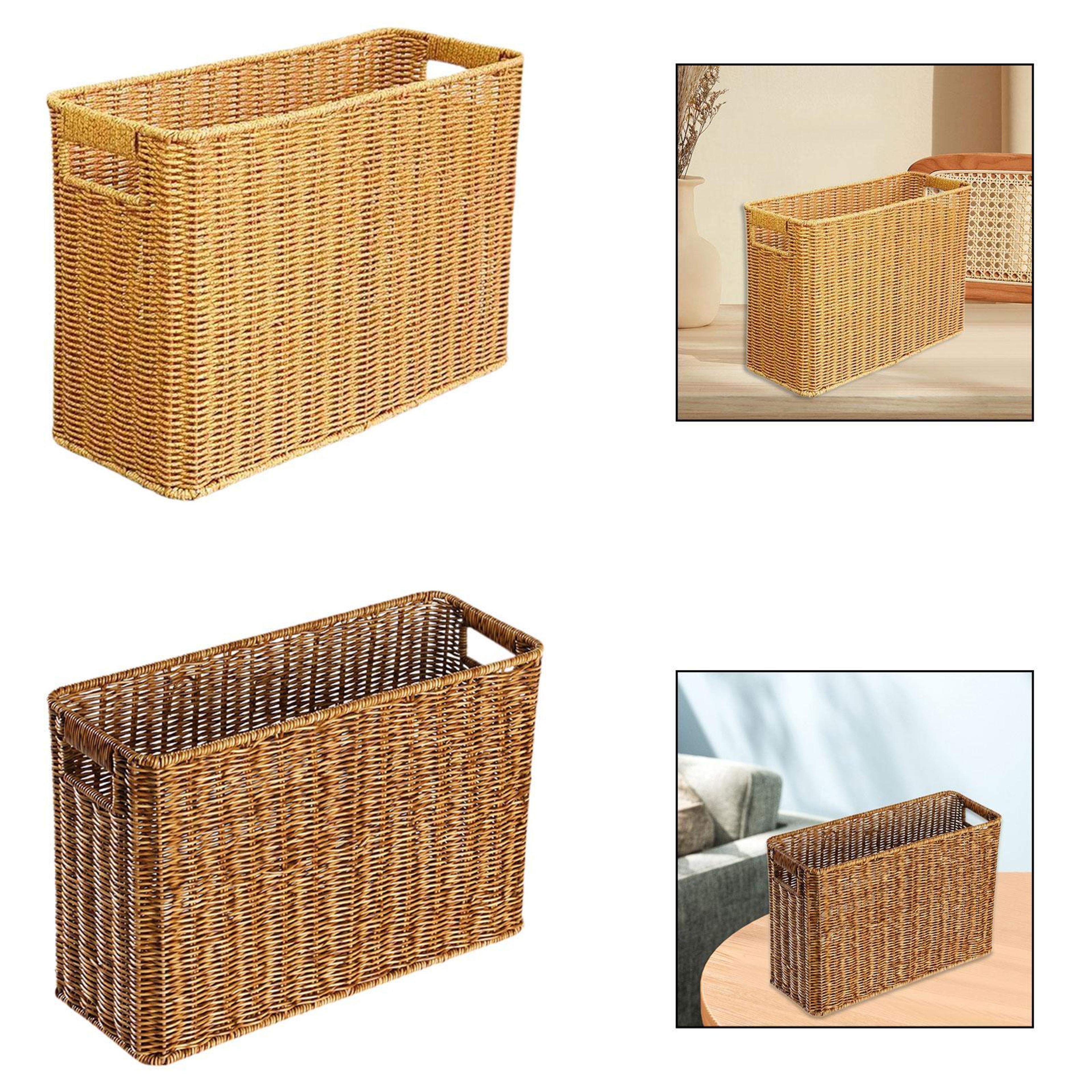 narrow storage basket magazine holder for home organizer and living room storage