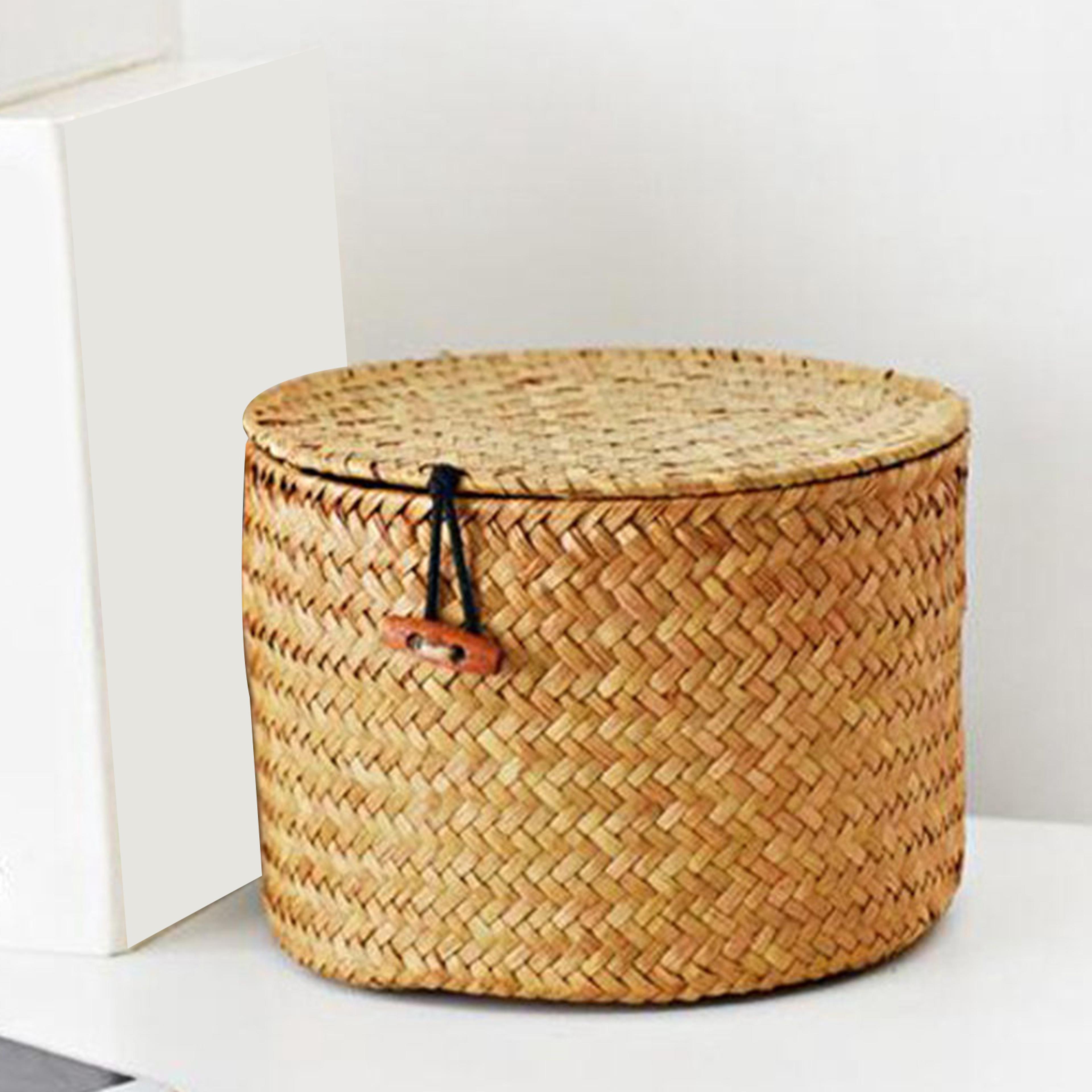 seagrass storage basket with lid natural woven organizer for home and desk