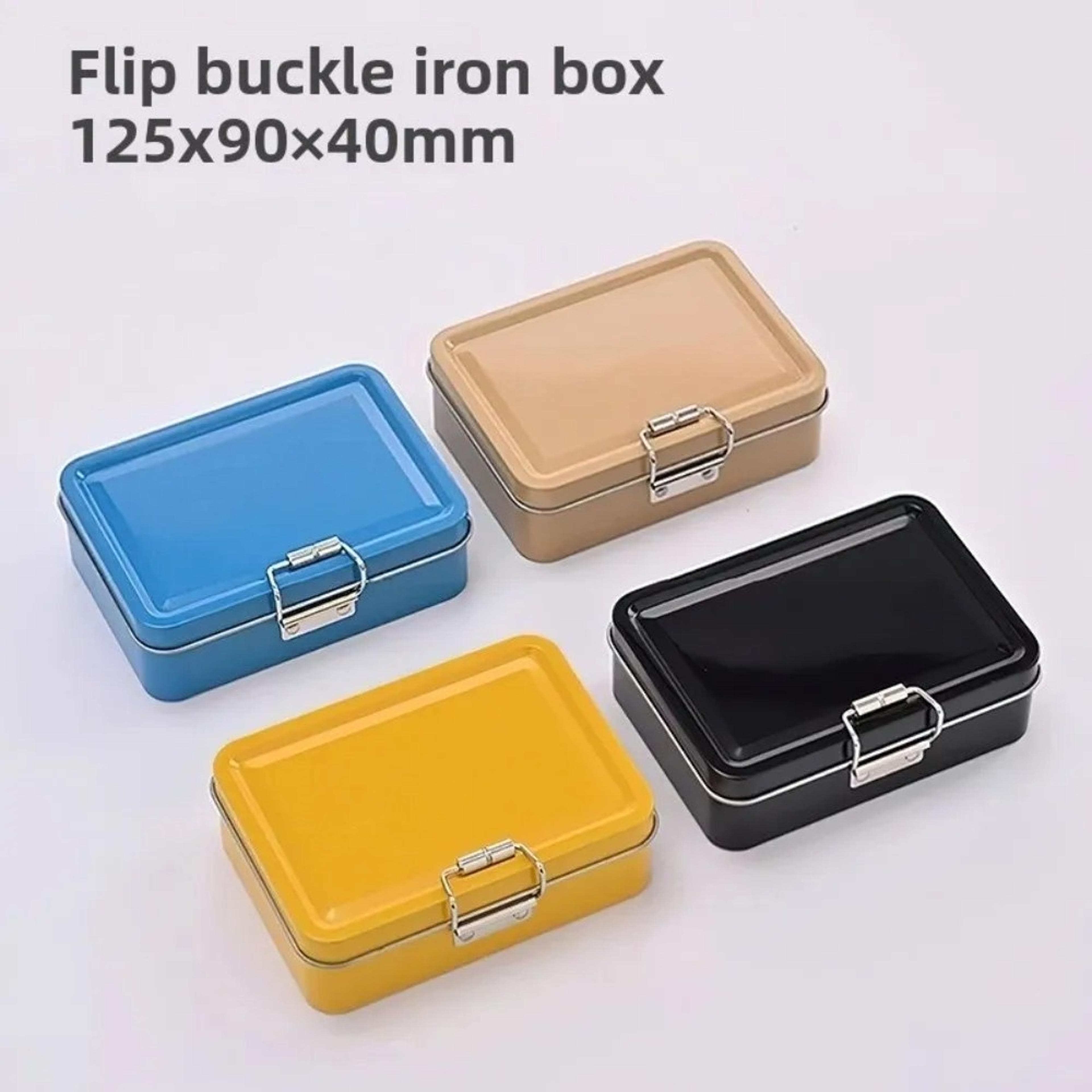compact metal fishing gear storage box with flip lid buckle for tackle and crafts
