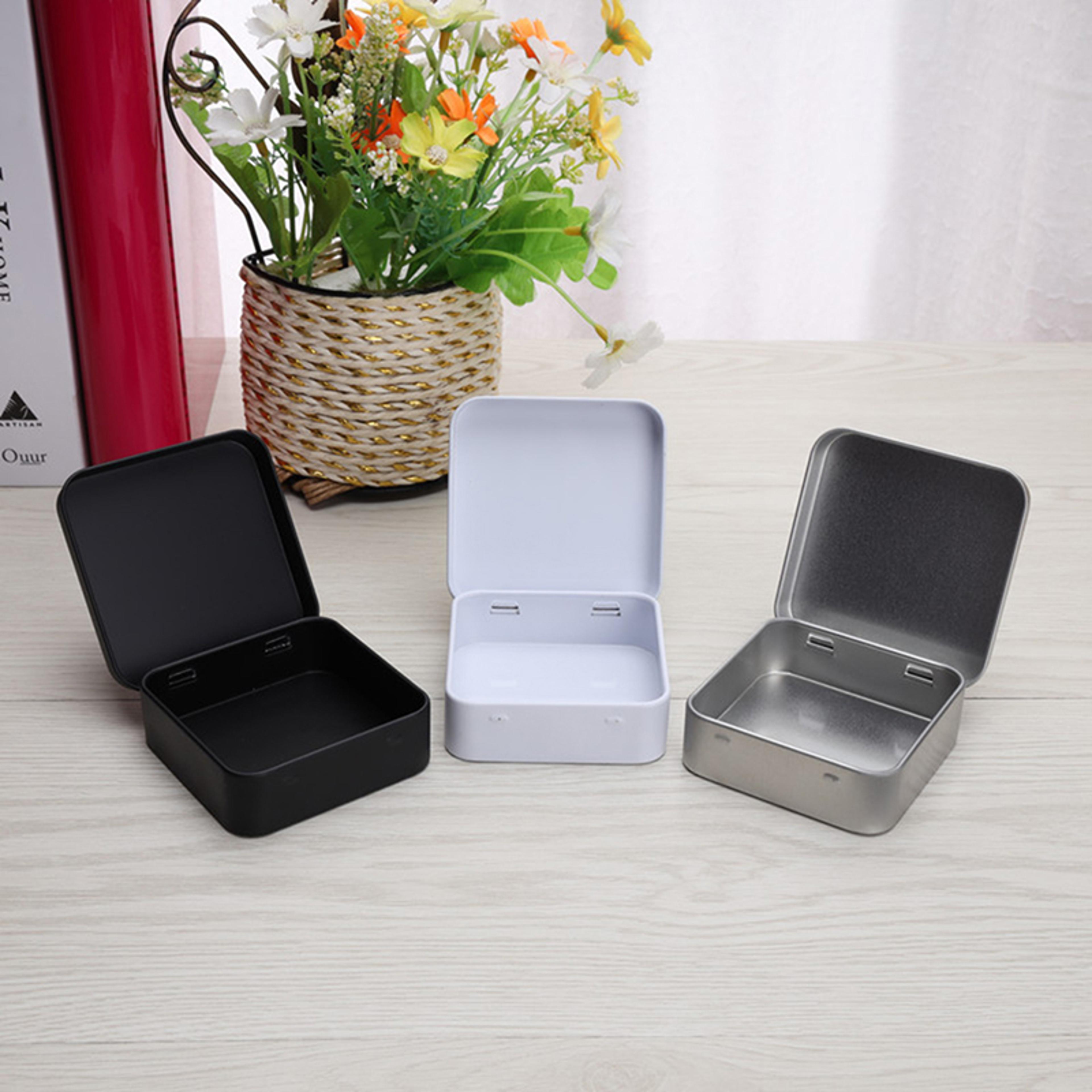 mini metal tin box portable hinged storage case for small items