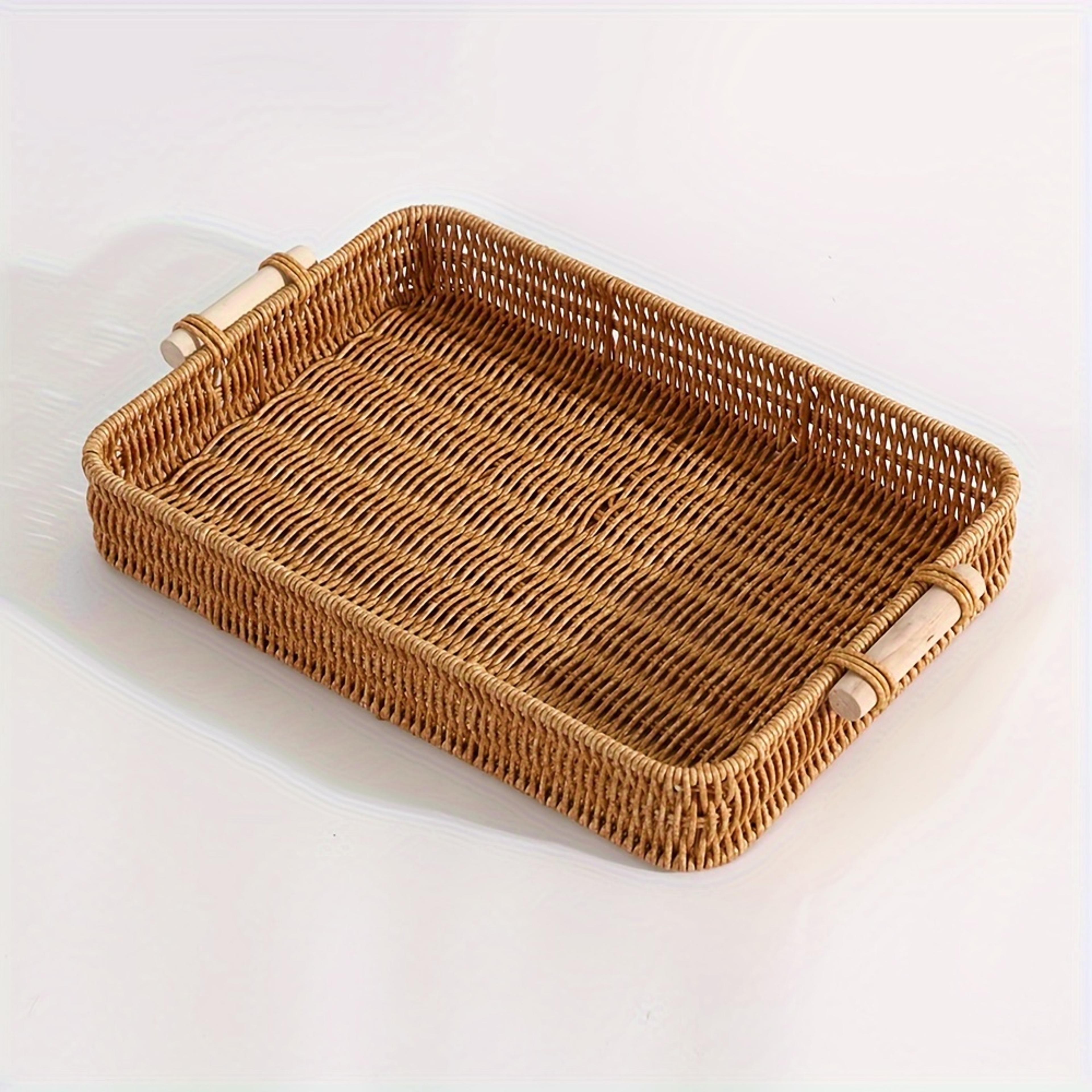 modern pp woven storage basket with wooden handle rectangular home organizer bin
