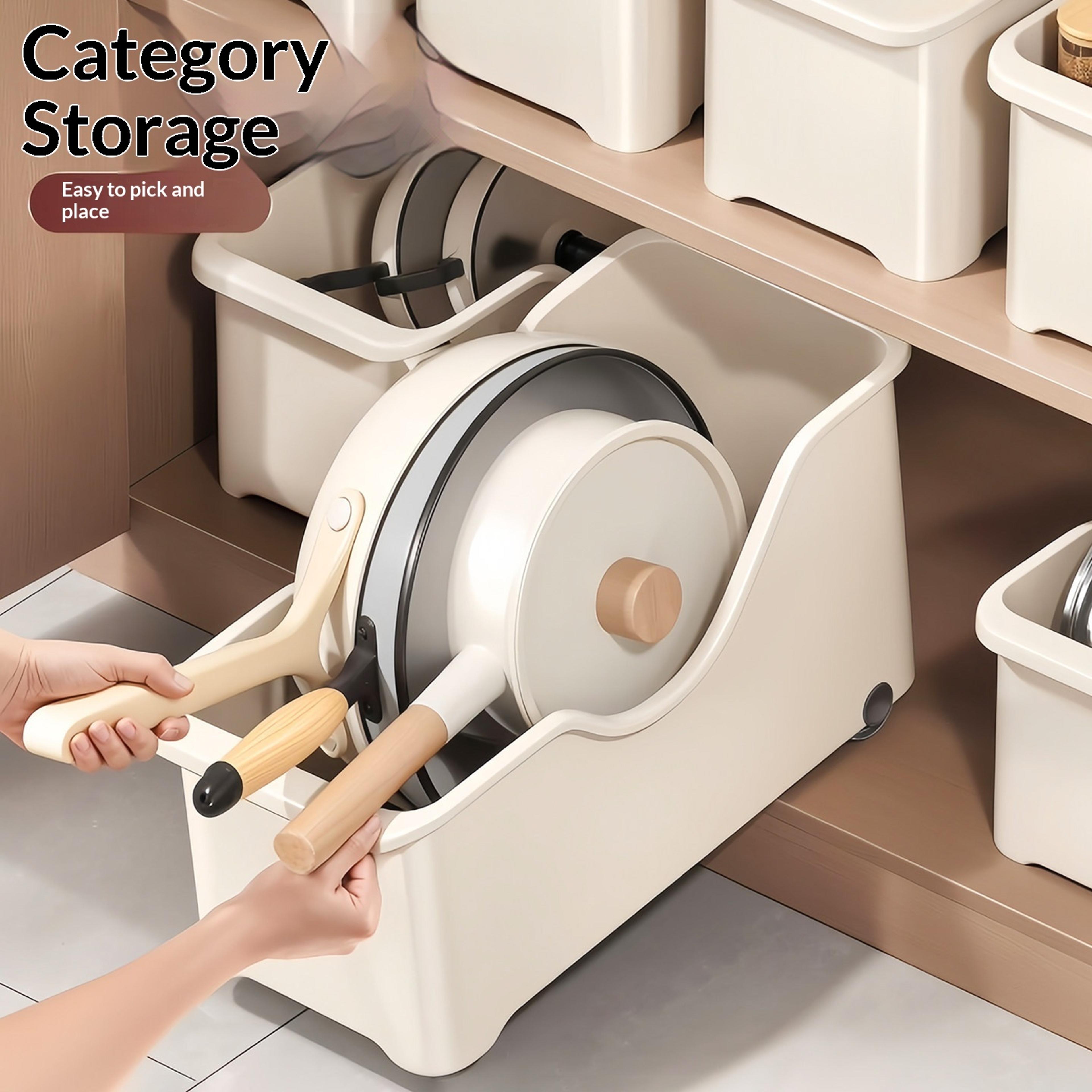 rolling storage box with wheels kitchen cabinet organizer for pots lids spices