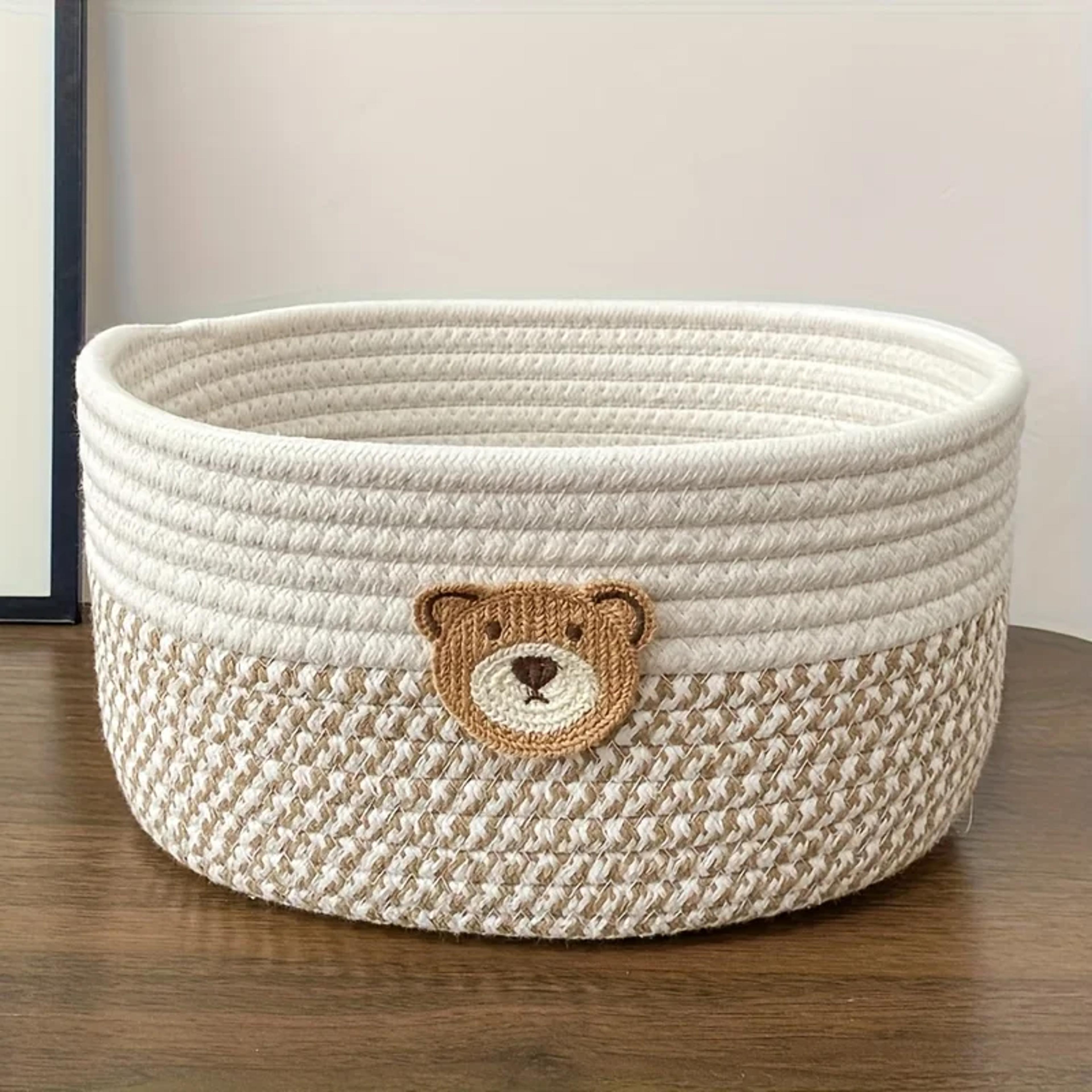 cute bear woven storage basket for toys clothes kids room organizer