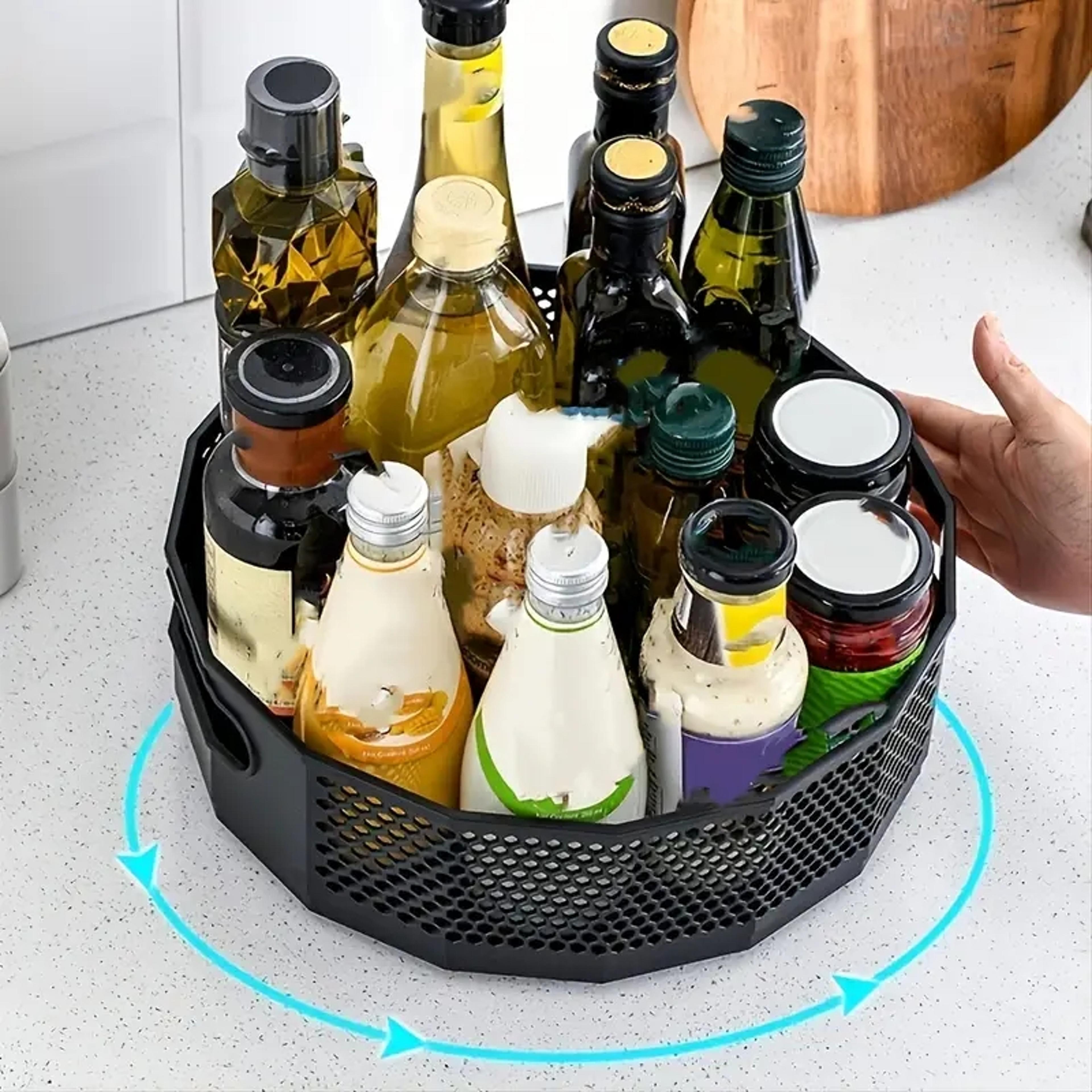 rotating storage rack bathroom kitchen countertop organizer space saving