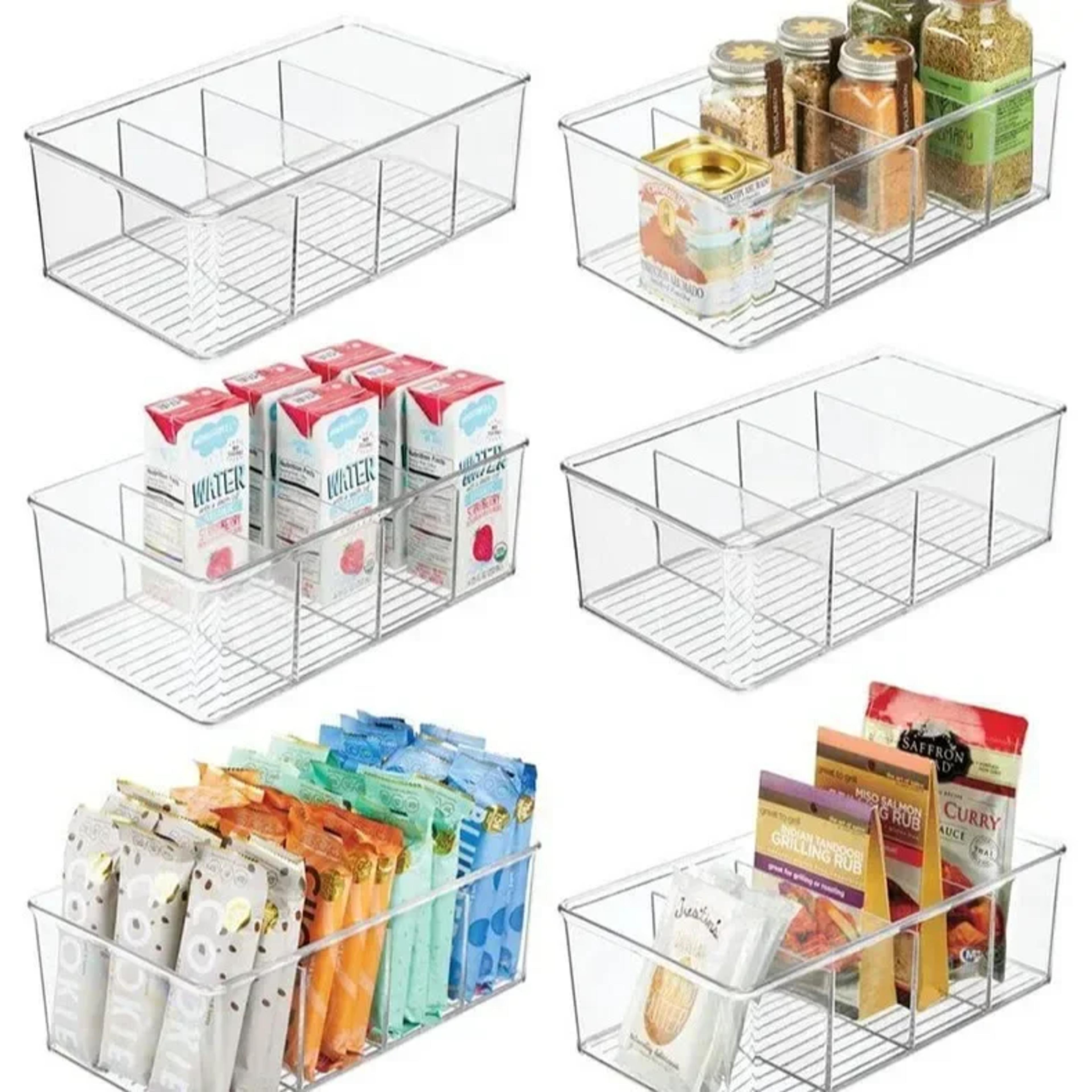clear refrigerator organizer bin with divider for fridge pantry and freezer