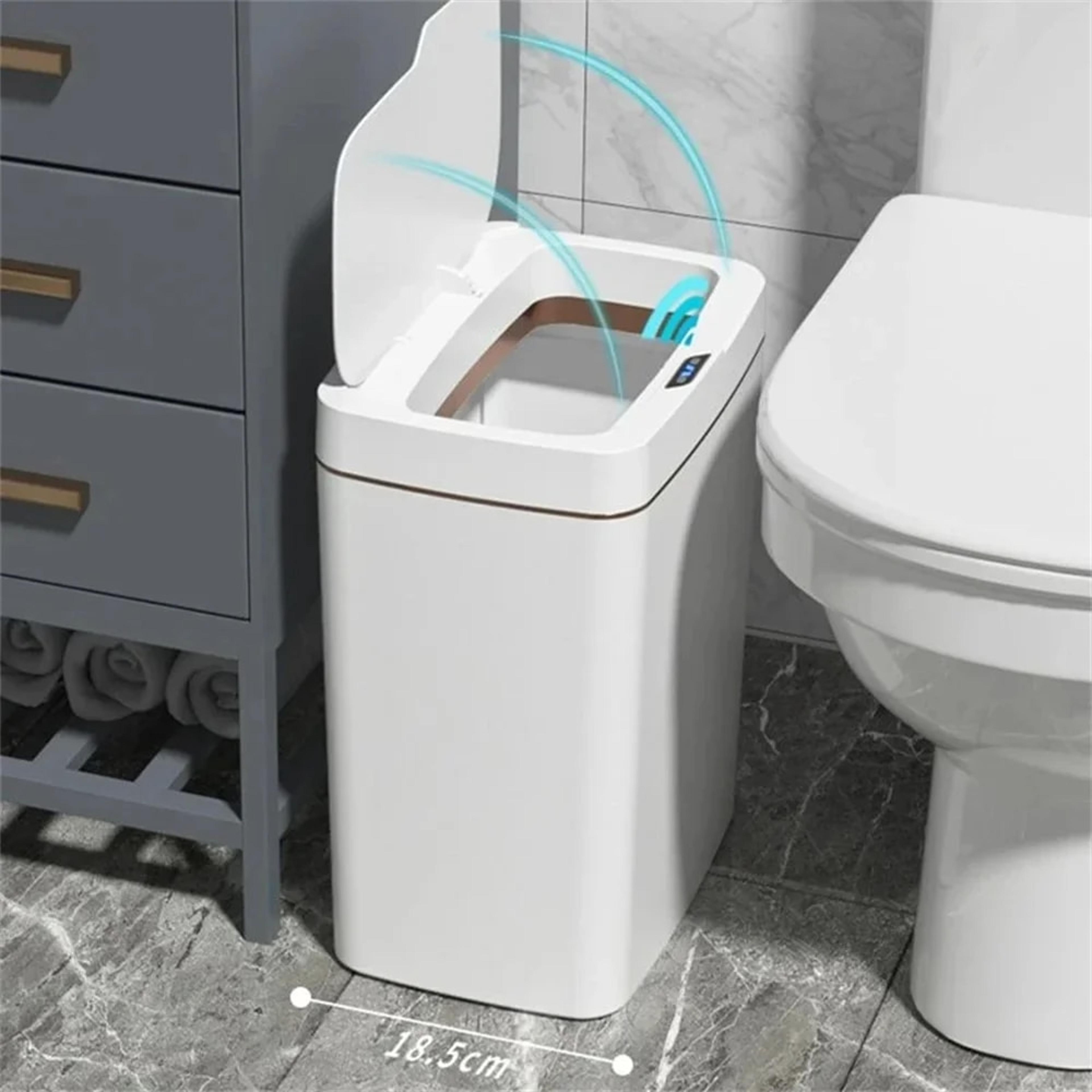 smart bathroom trash can with touchless sensor and automatic bagging