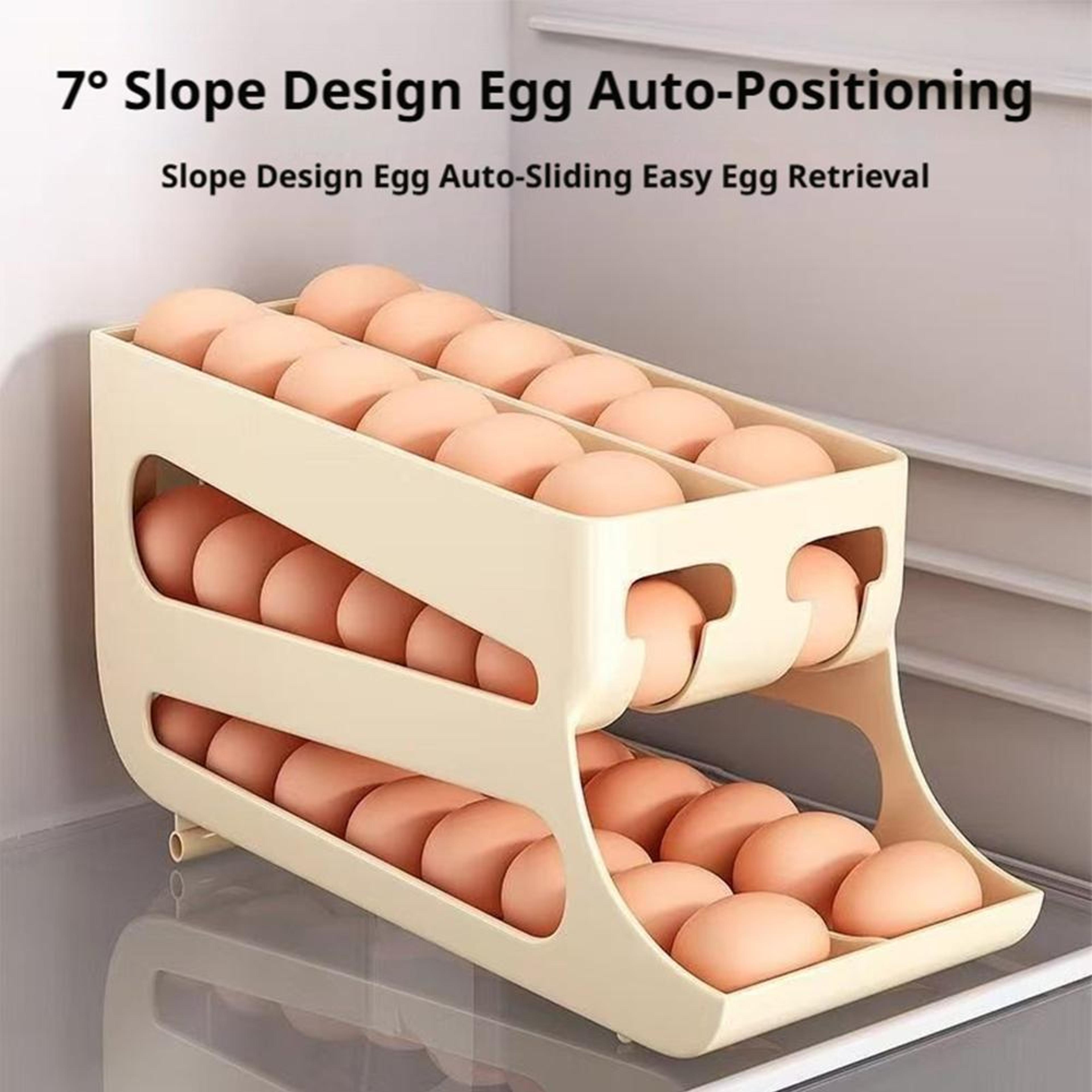 egg holder for fridge automatic rolling egg dispenser and space saving organizer