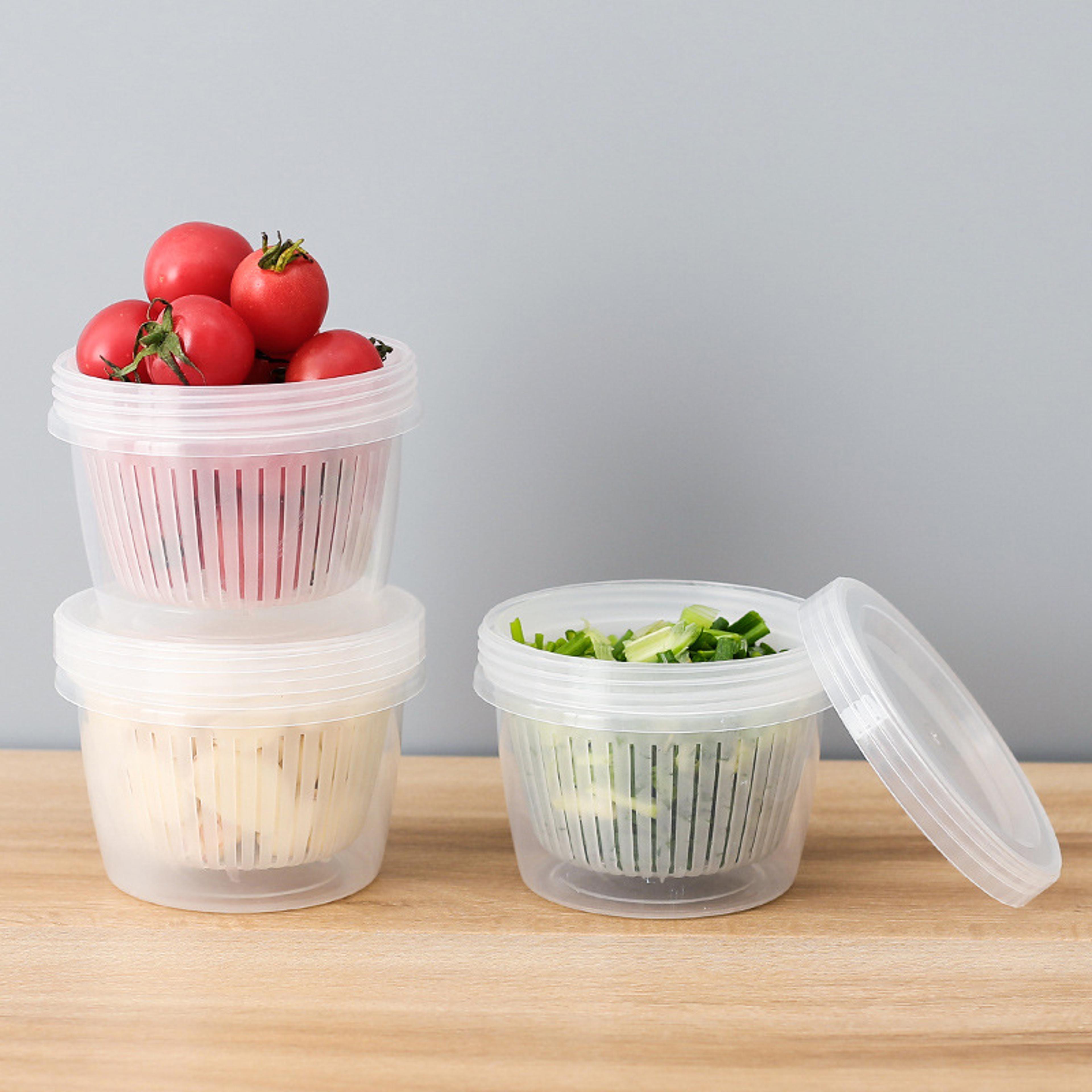 fresh keep fruit and vegetable storage container with drain basket